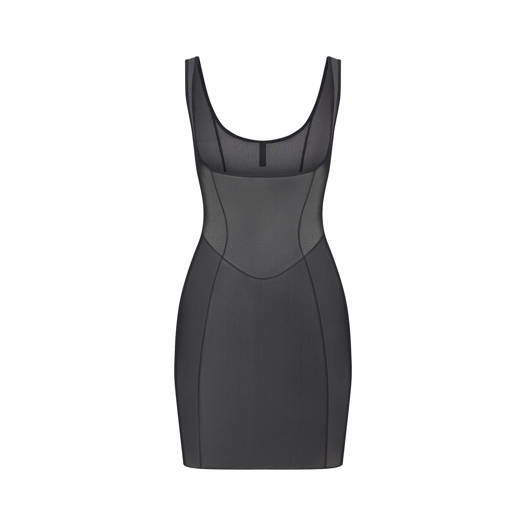 POWER MESH SHAPEWEAR OPEN BUST SLIP DRESS | ONYX FLAT ON A WHITE BACKGROUND | FLT