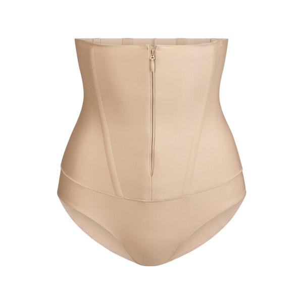 SKIMS BODY CORE SCULPT WAIST CINCHER BUTT LIFTING BRIEF | CLAY FLAT ON A WHITE BACKGROUND | FLT