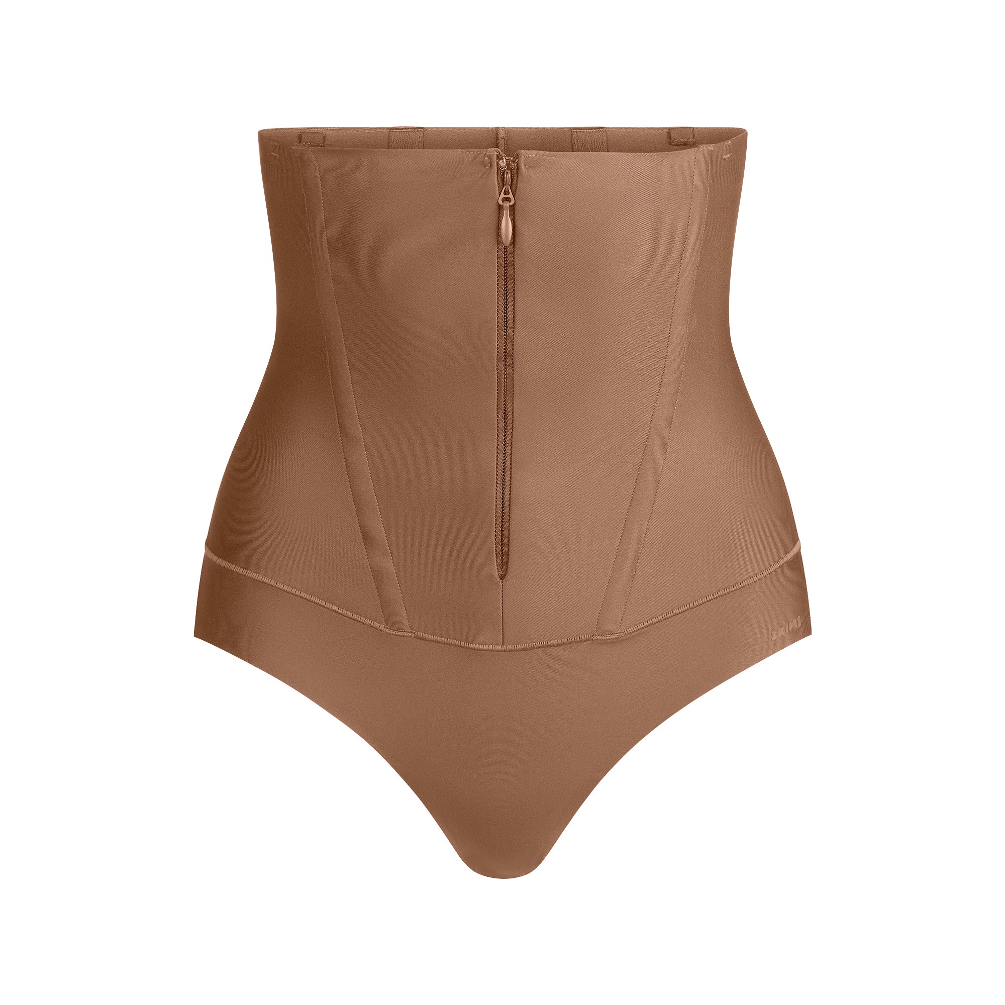 SKIMS BODY CORE SCULPT WAIST CINCHER THONG | SIENNA FLAT ON A WHITE BACKGROUND | FLT