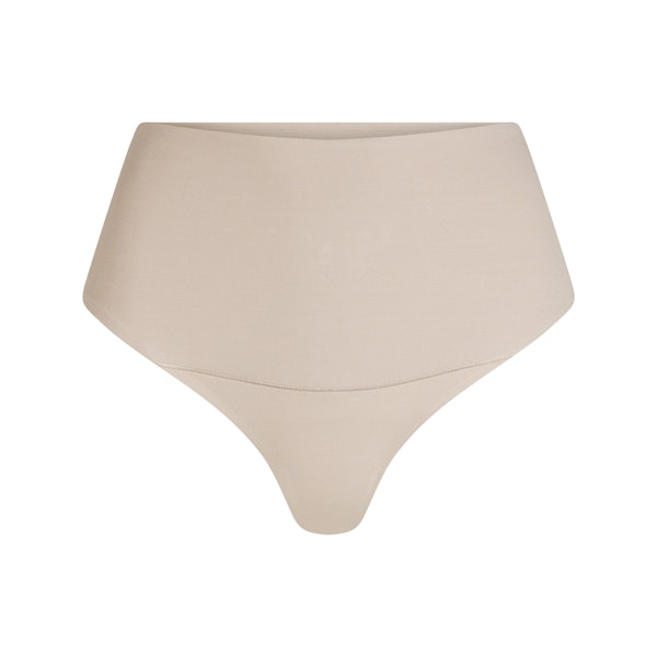 COTTON SHAPEWEAR HIGH-WAISTED THONG | LINEN FLAT ON A WHITE BACKGROUND | FLT