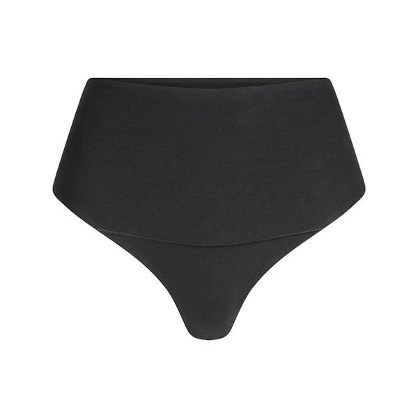 COTTON SHAPEWEAR HIGH-WAISTED THONG | SOOT FLAT ON A WHITE BACKGROUND | FLT