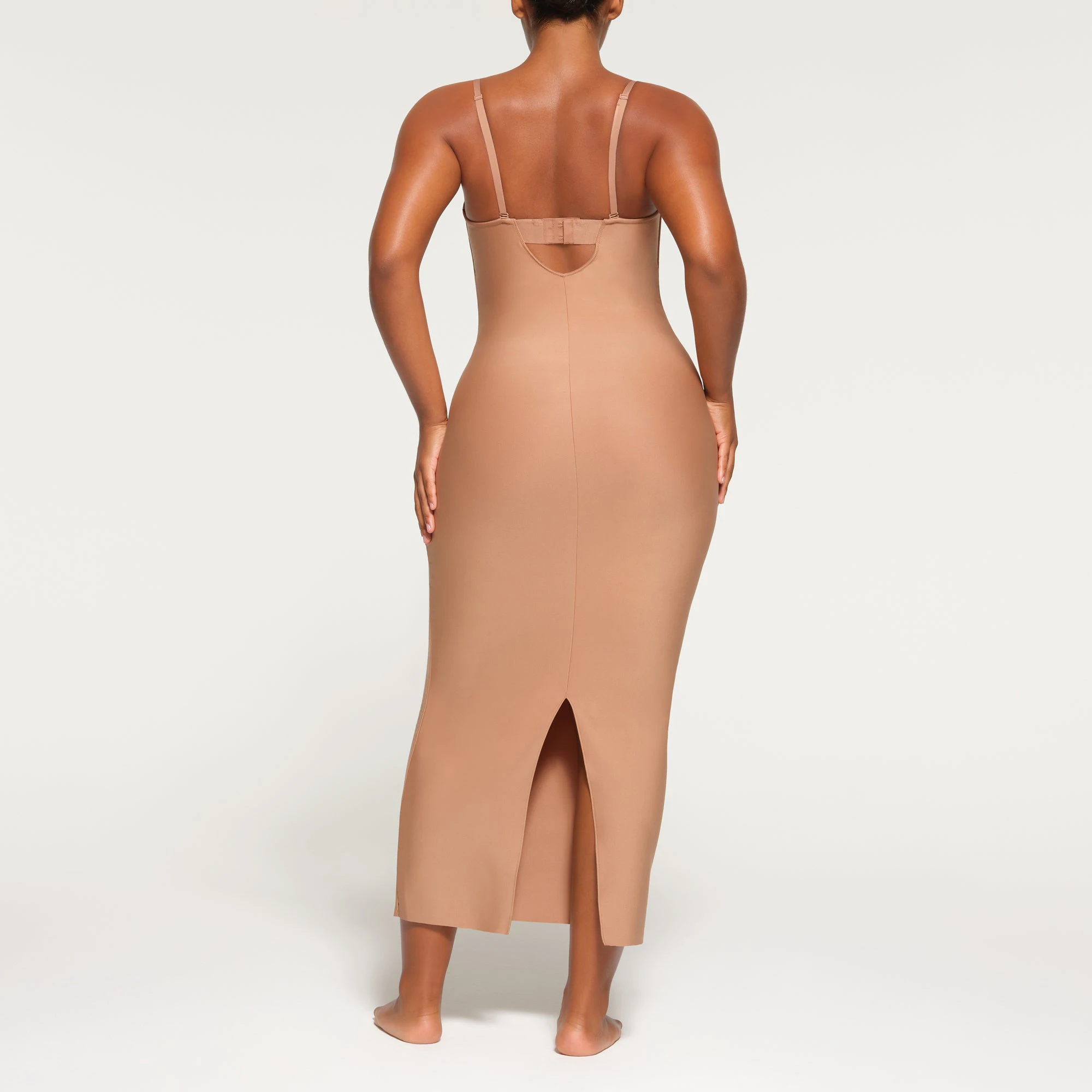 SKIMS BODY UNDERWIRE LONG DRESS ON A MODEL BACK VIEW