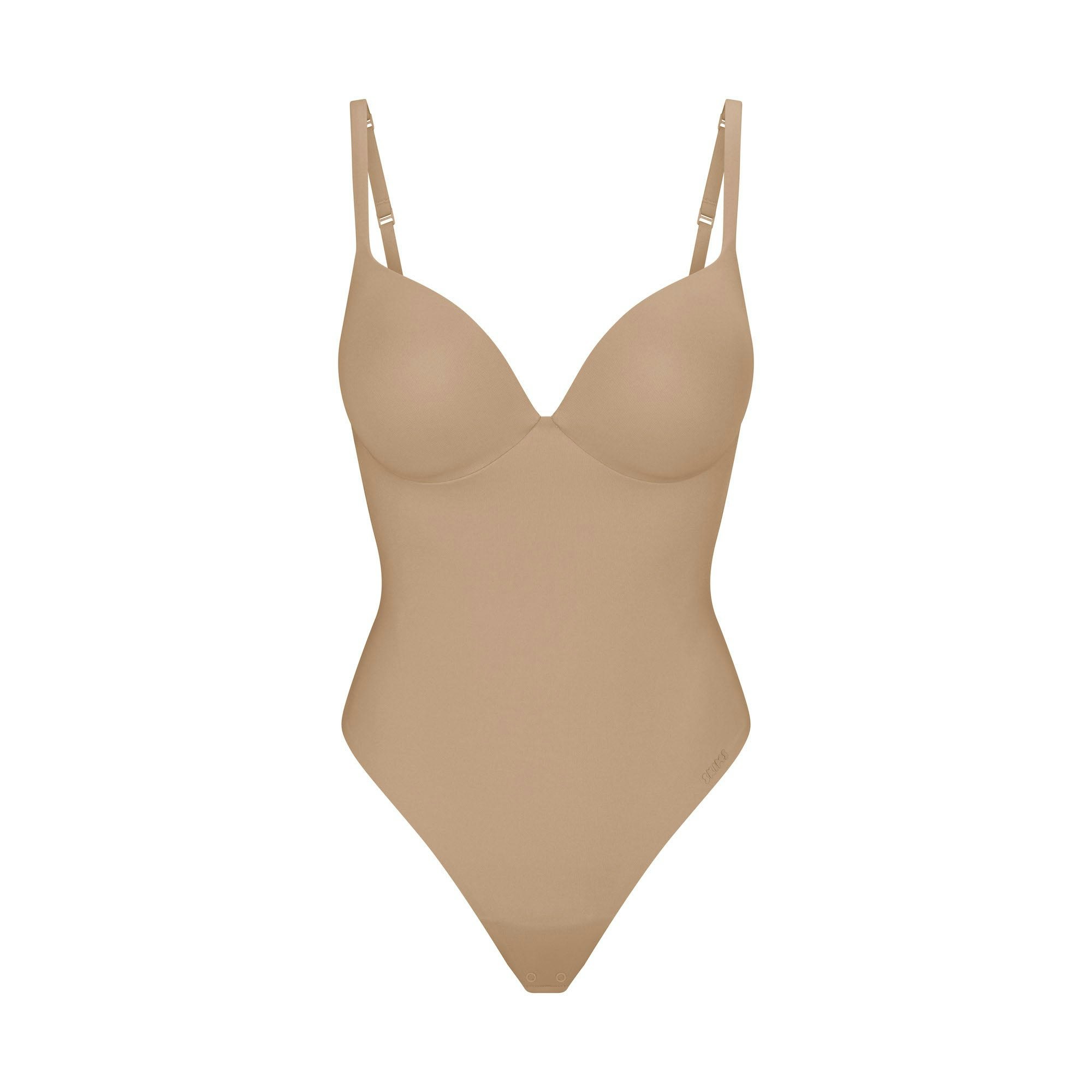 SKIMS ULTIMATE BODY PUSH-UP THONG BODYSUIT | CLAY FLAT ON A WHITE BACKGROUND | FLT | FLT