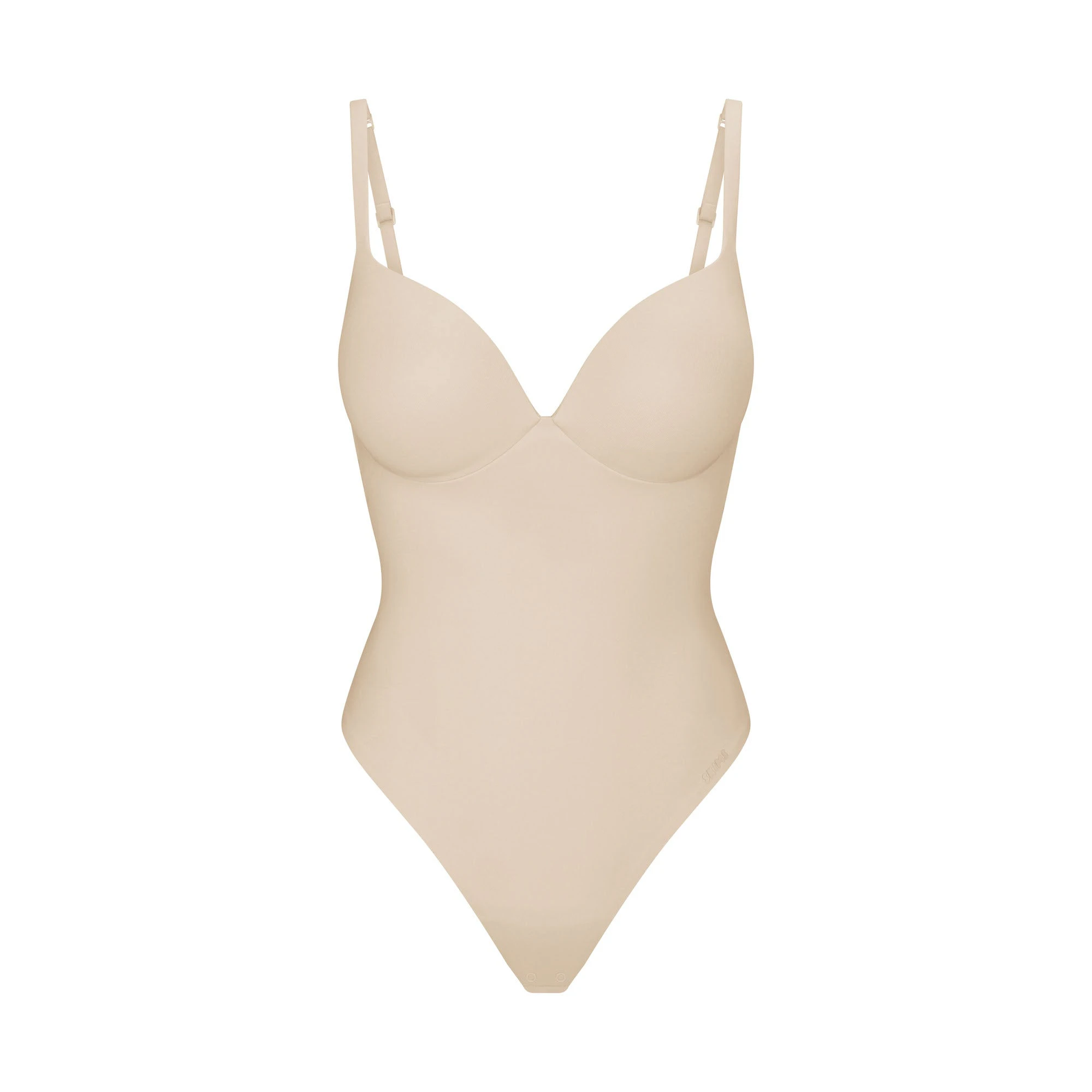 SKIMS ULTIMATE BODY PUSH-UP THONG BODYSUIT | SAND FLAT ON A WHITE BACKGROUND | FLT | FLT