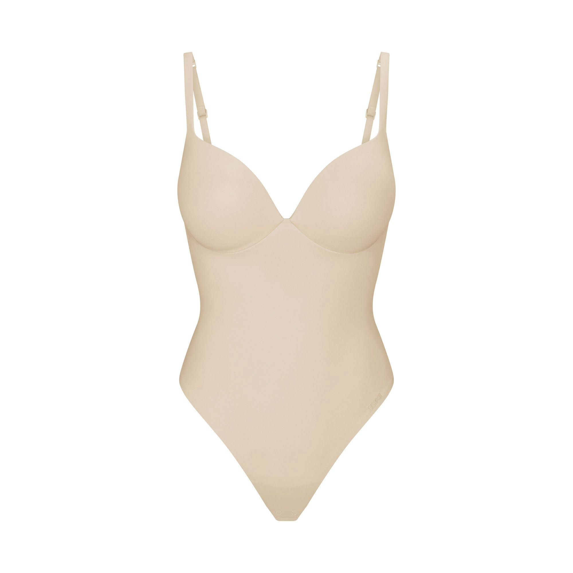 SKIMS ULTIMATE BODY PUSH-UP THONG BODYSUIT | SAND FLAT ON A WHITE BACKGROUND | FLT | FLT