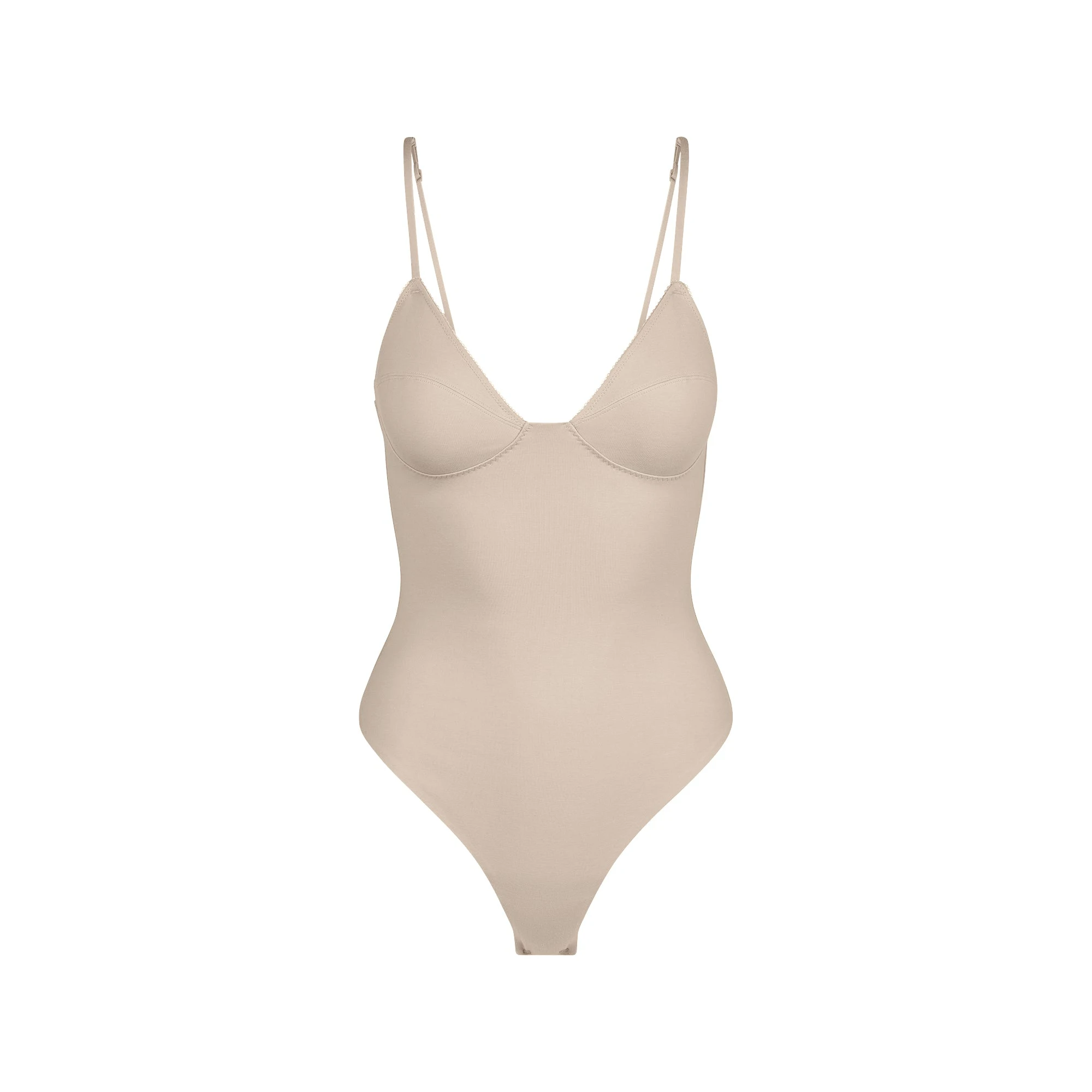 COTTON SHAPEWEAR THONG BODYSUIT | LINEN FLAT ON A WHITE BACKGROUND | FLT