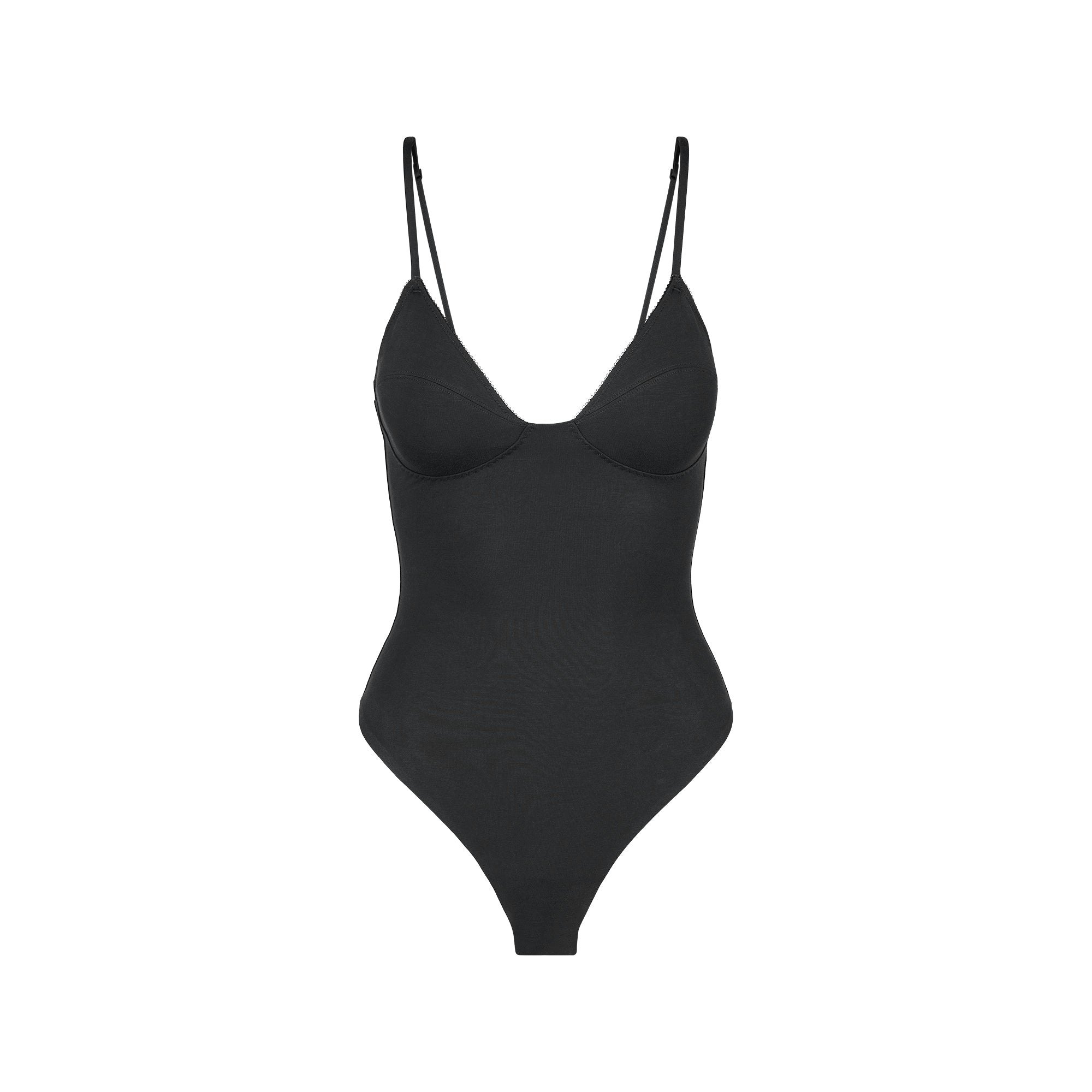 COTTON SHAPEWEAR THONG BODYSUIT | SOOT FLAT ON A WHITE BACKGROUND | FLT