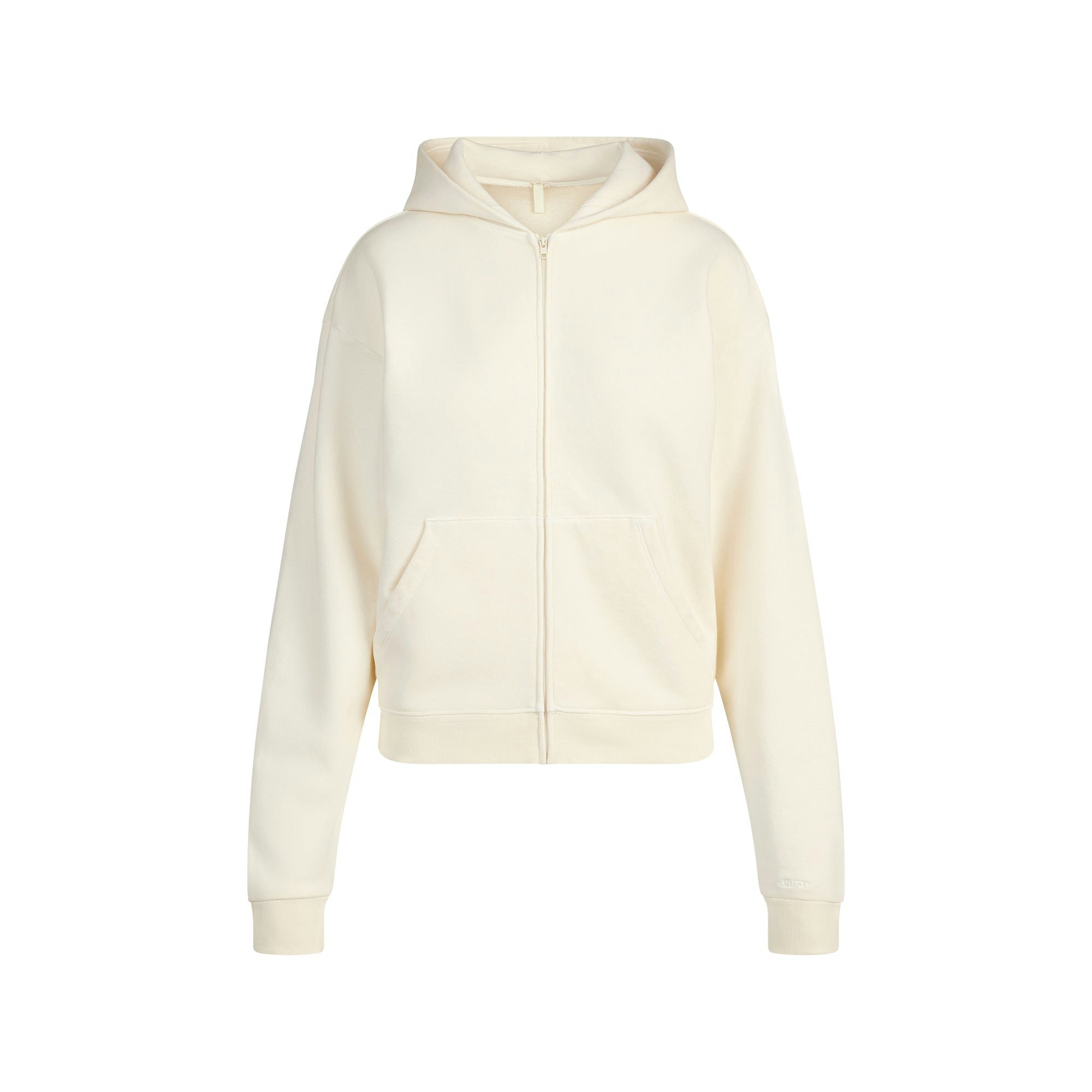 FRENCH TERRY ZIP UP HOODIE | ECRU FLAT ON A WHITE BACKGROUND | FLT