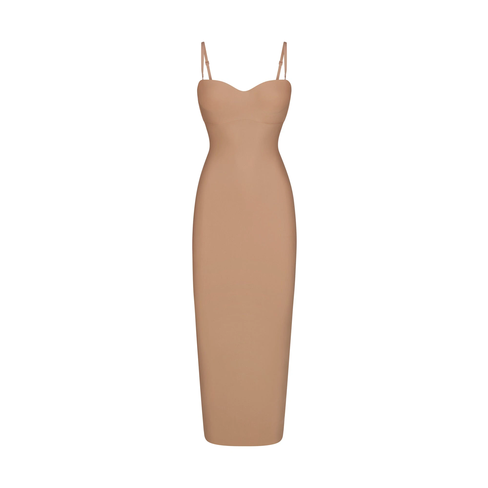 SKIMS BODY UNDERWIRE LONG DRESS | SIENNA (SHAPEWEAR SLIPS, SHAPEWEAR) LAYS FLAT ON A WHITE BACKGROUND