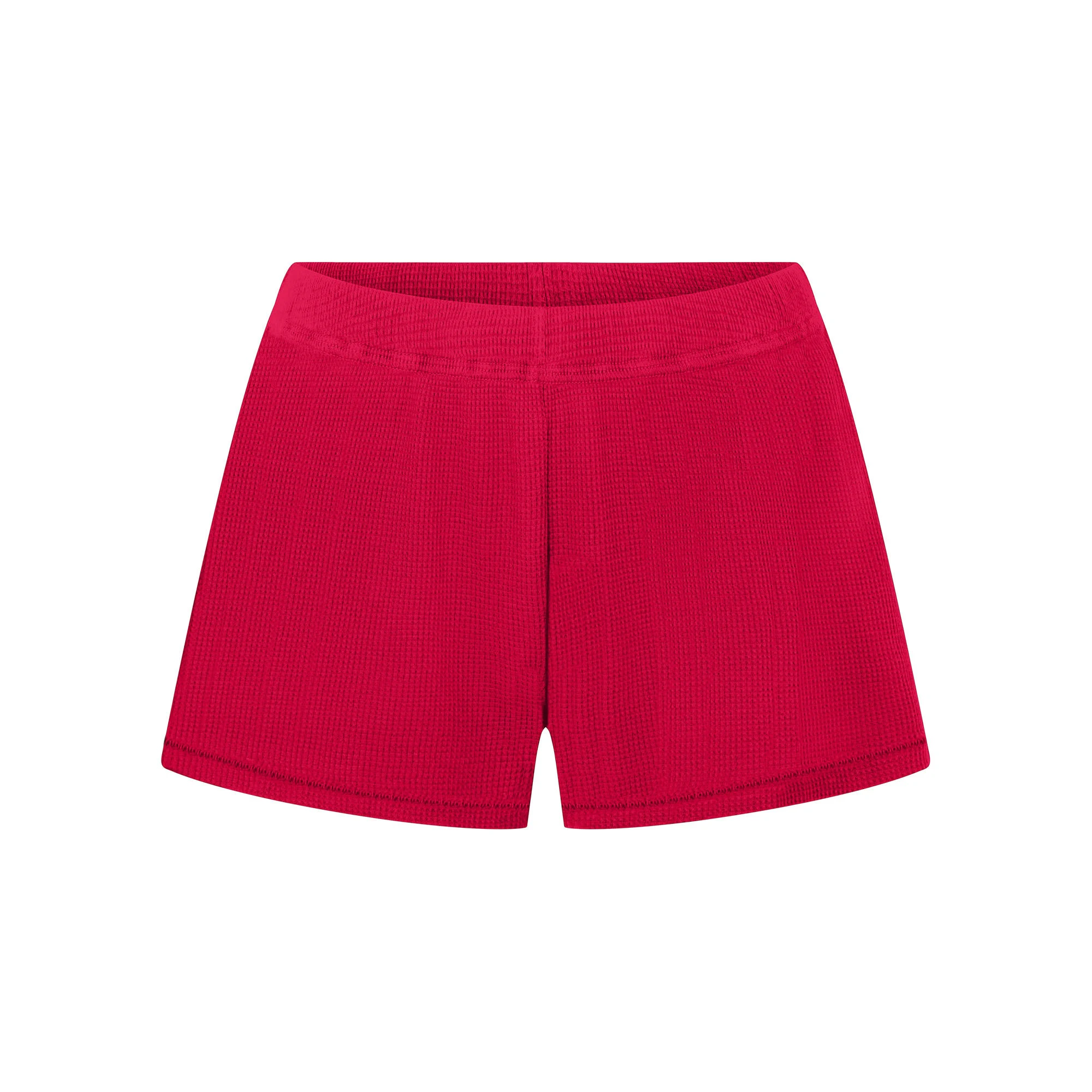 WAFFLE LONG SLEEVE HENLEY AND SHORT SET | CRANBERRY ON A MODEL FRONT VIEW