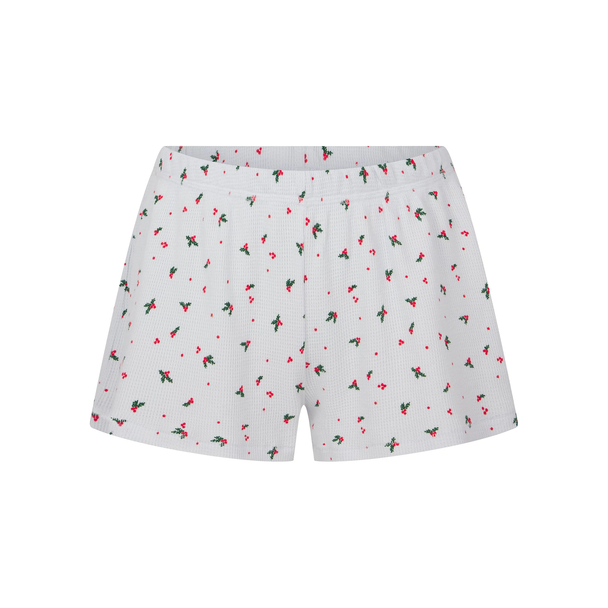 WAFFLE LONG SLEEVE HENLEY AND SHORT SET | CLOUD HOLLY PRINT ON A MODEL FRONT VIEW