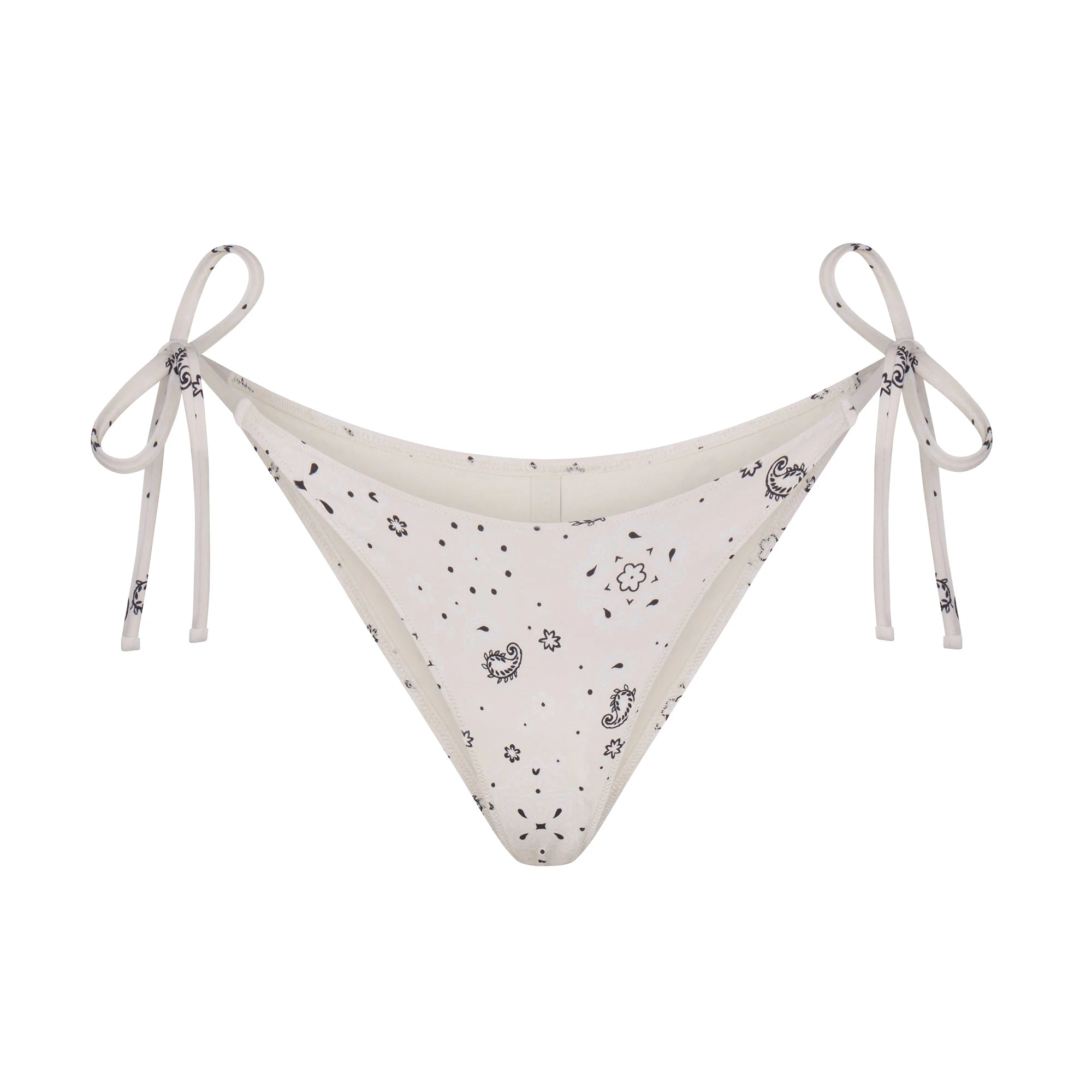SIGNATURE SWIM DIPPED TIE BIKINI BOTTOM | ECRU BANDANA PRINT FLAT ON A WHITE BACKGROUND | FLT
