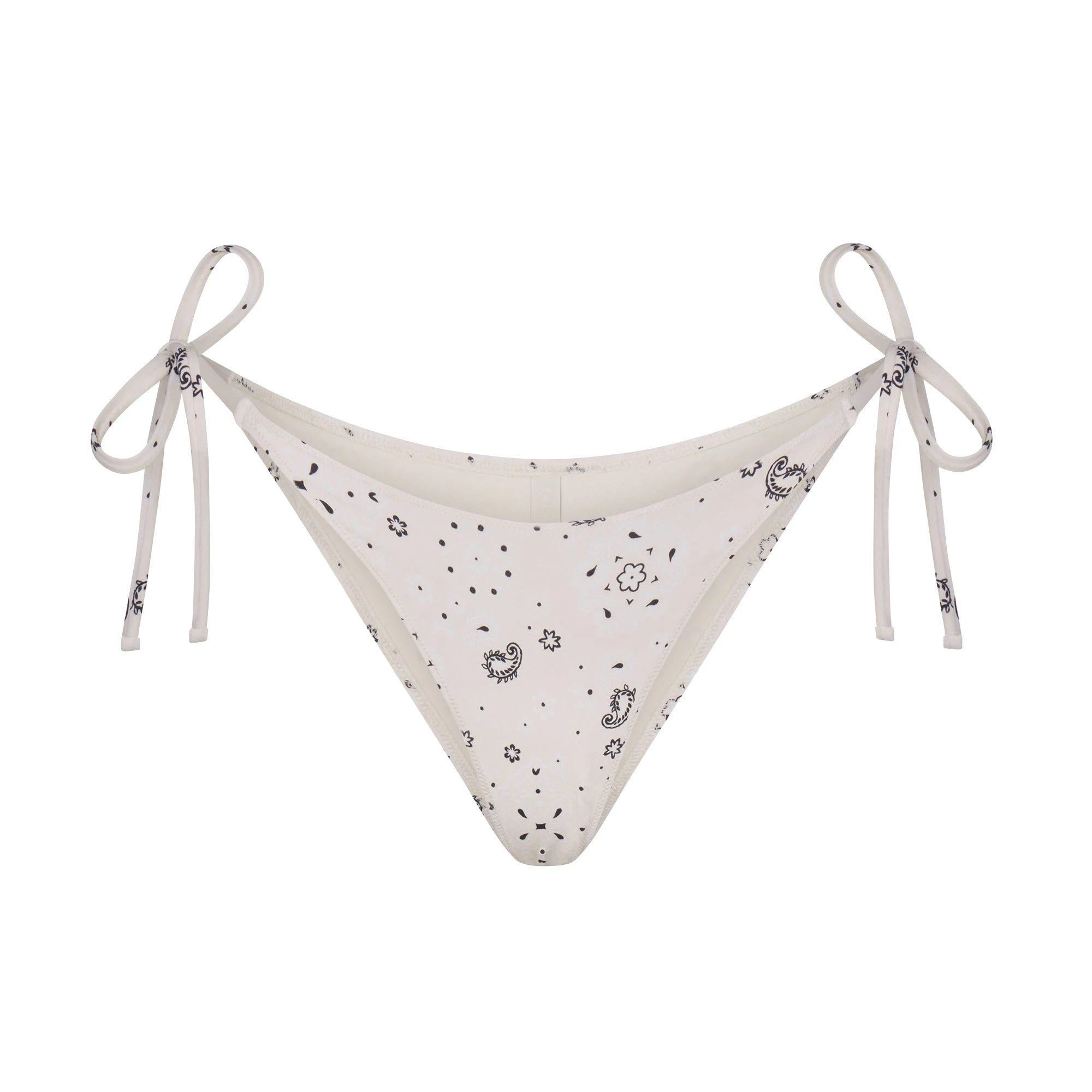 SIGNATURE SWIM DIPPED TIE BIKINI BOTTOM | ECRU BANDANA PRINT FLAT ON A WHITE BACKGROUND | FLT