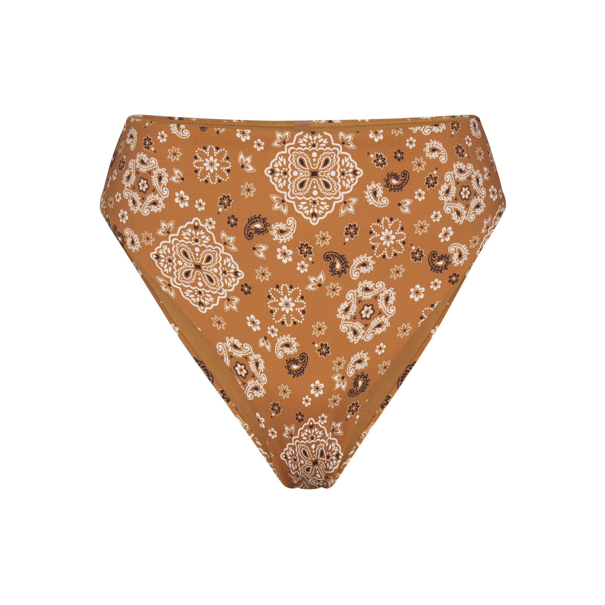 SIGNATURE SWIM HIGH-WAISTED BIKINI BOTTOM | ALMOND BANDANA FLAT ON A WHITE BACKGROUND | FLT
