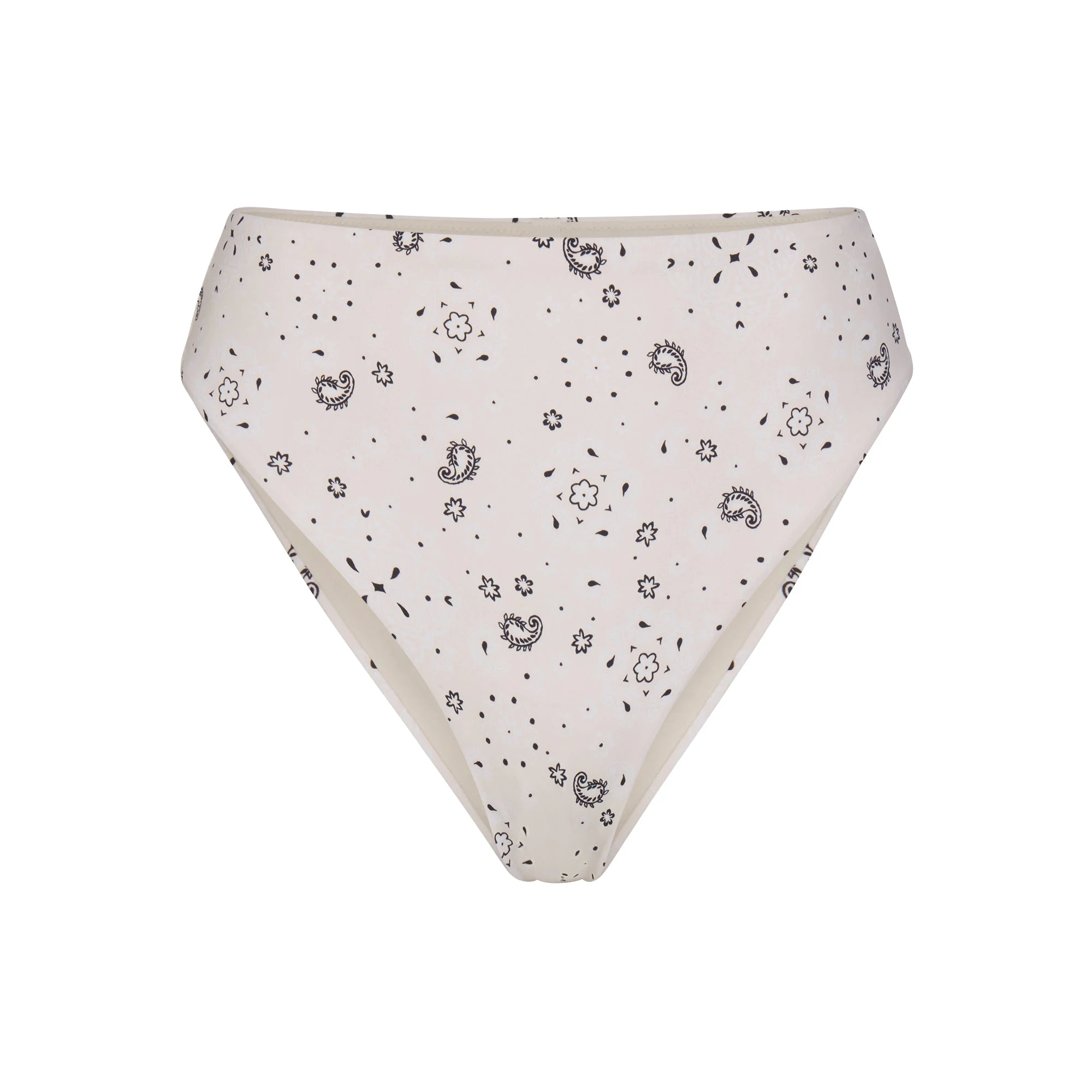 SIGNATURE SWIM HIGH-WAISTED BIKINI BOTTOM | ECRU BANDANA PRINT FLAT ON A WHITE BACKGROUND | FLT