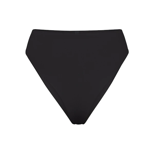 SIGNATURE SWIM HIGH-WAISTED BIKINI BOTTOM | ONYX FLAT ON A WHITE BACKGROUND | FLT