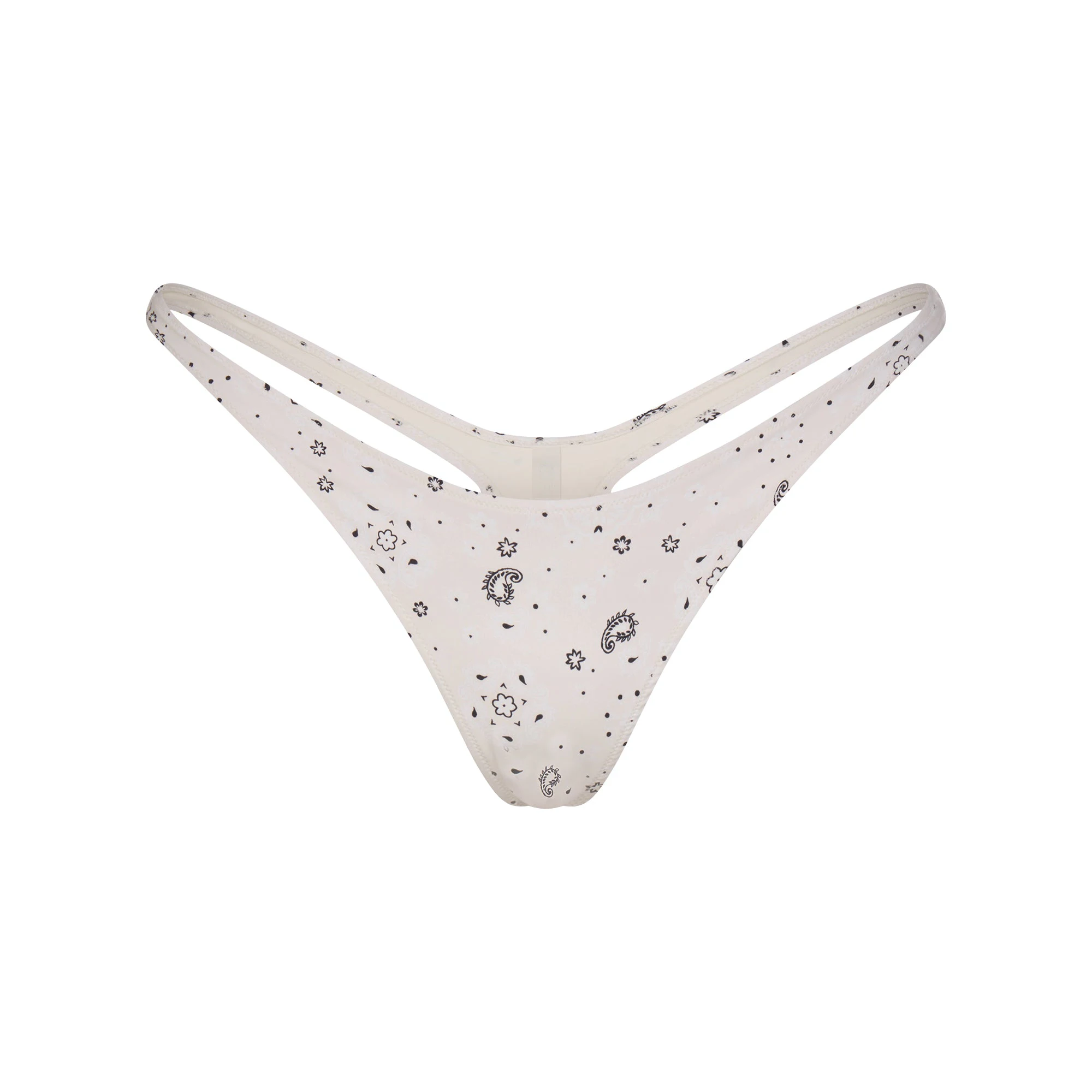 SIGNATURE SWIM THONG BIKINI BOTTOM | ECRU BANDANA PRINT FLAT ON A WHITE BACKGROUND | FLT