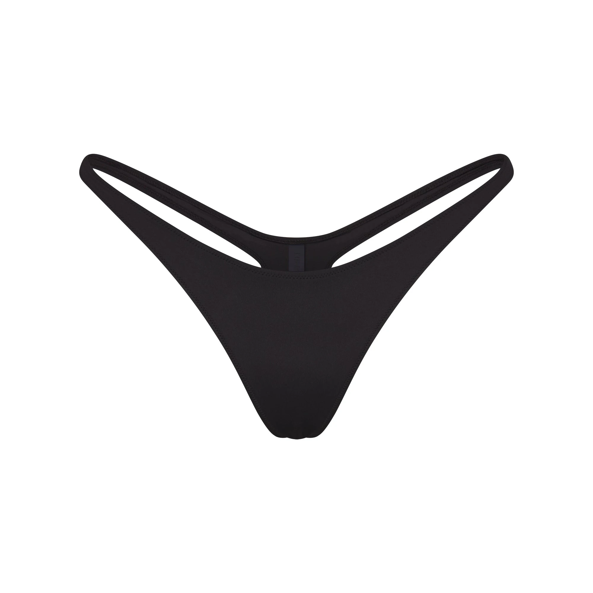 SIGNATURE SWIM THONG BIKINI BOTTOM | ONYX FLAT ON A WHITE BACKGROUND | FLT