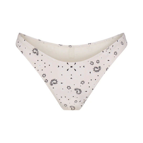 SIGNATURE SWIM TANGA BIKINI BOTTOM | ECRU BANDANA PRINT FLAT ON A WHITE BACKGROUND | FLT
