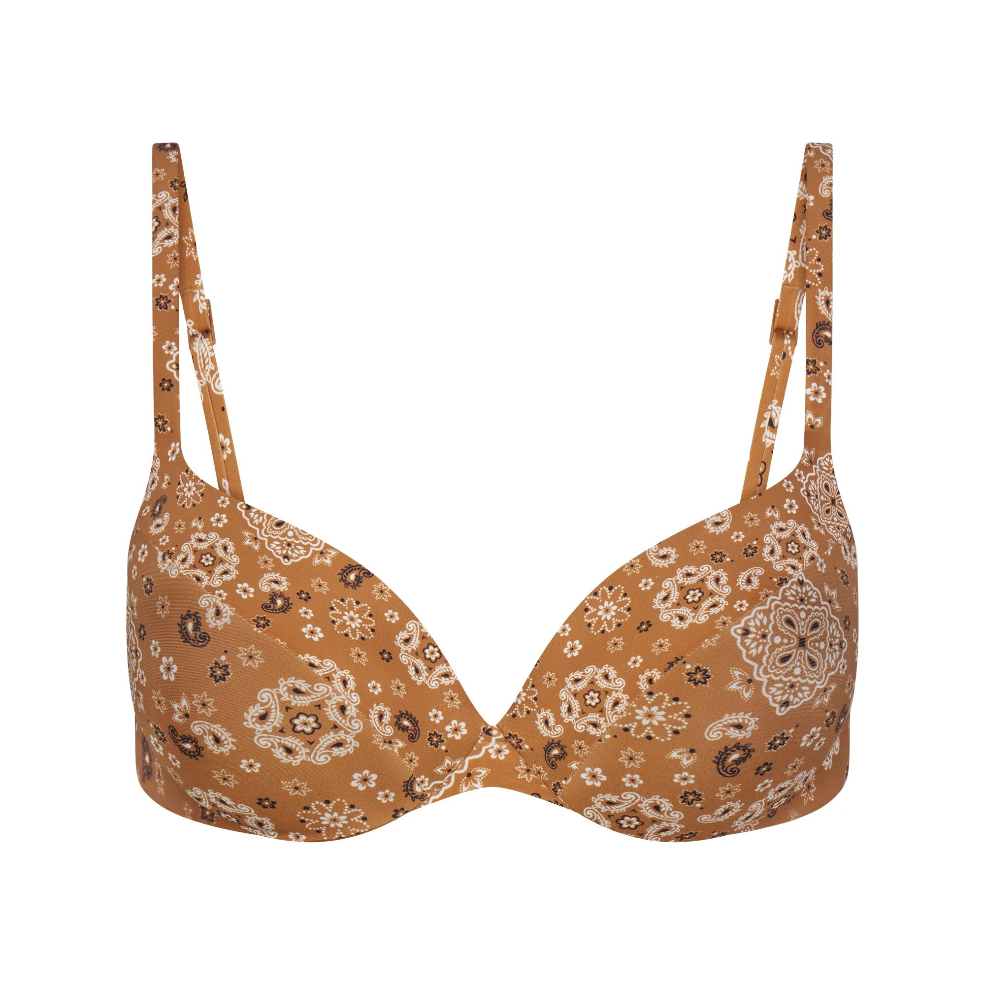 SIGNATURE SWIM ULTIMATE PUSH-UP TIE BACK BIKINI TOP | ALMOND BANDANA FLAT ON A WHITE BACKGROUND | FLT