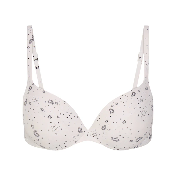 SIGNATURE SWIM ULTIMATE PUSH-UP TIE BACK BIKINI TOP | ECRU BANDANA PRINT FLAT ON A WHITE BACKGROUND | FLT