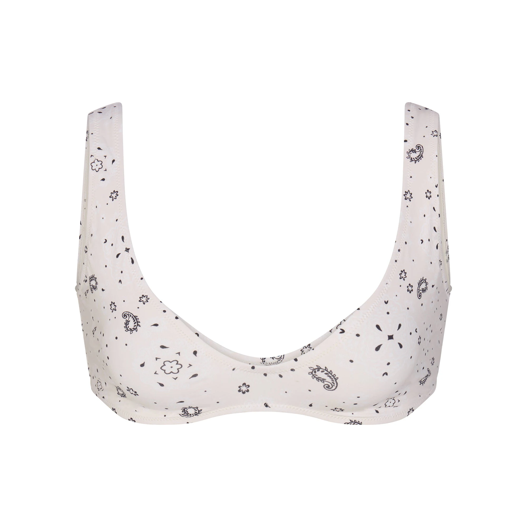 SIGNATURE SWIM PLUNGE BIKINI TOP | ECRU BANDANA PRINT FLAT ON A WHITE BACKGROUND | FLT