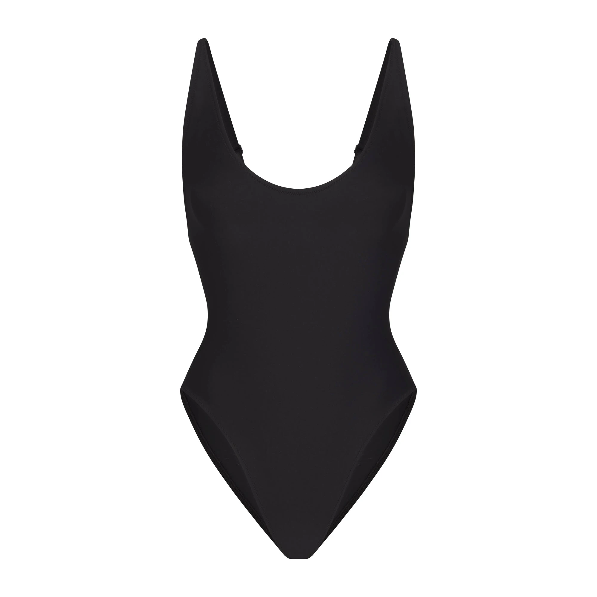 SIGNATURE SWIM SCOOP NECK ONE PIECE | ONYX FLAT ON A WHITE BACKGROUND | FLT