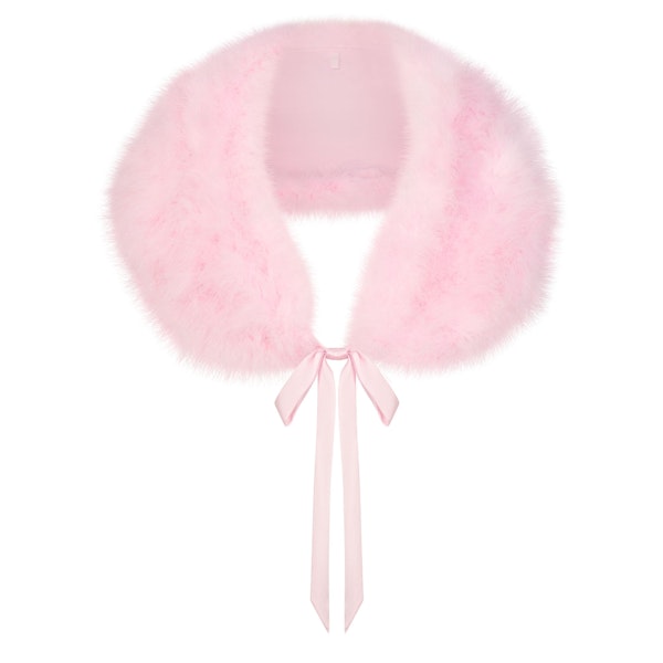 SILK FEATHER TRIM TIE SHAWL | CHERRY BLOSSOM FLAT ON A WHITE BACKGROUND | FLT