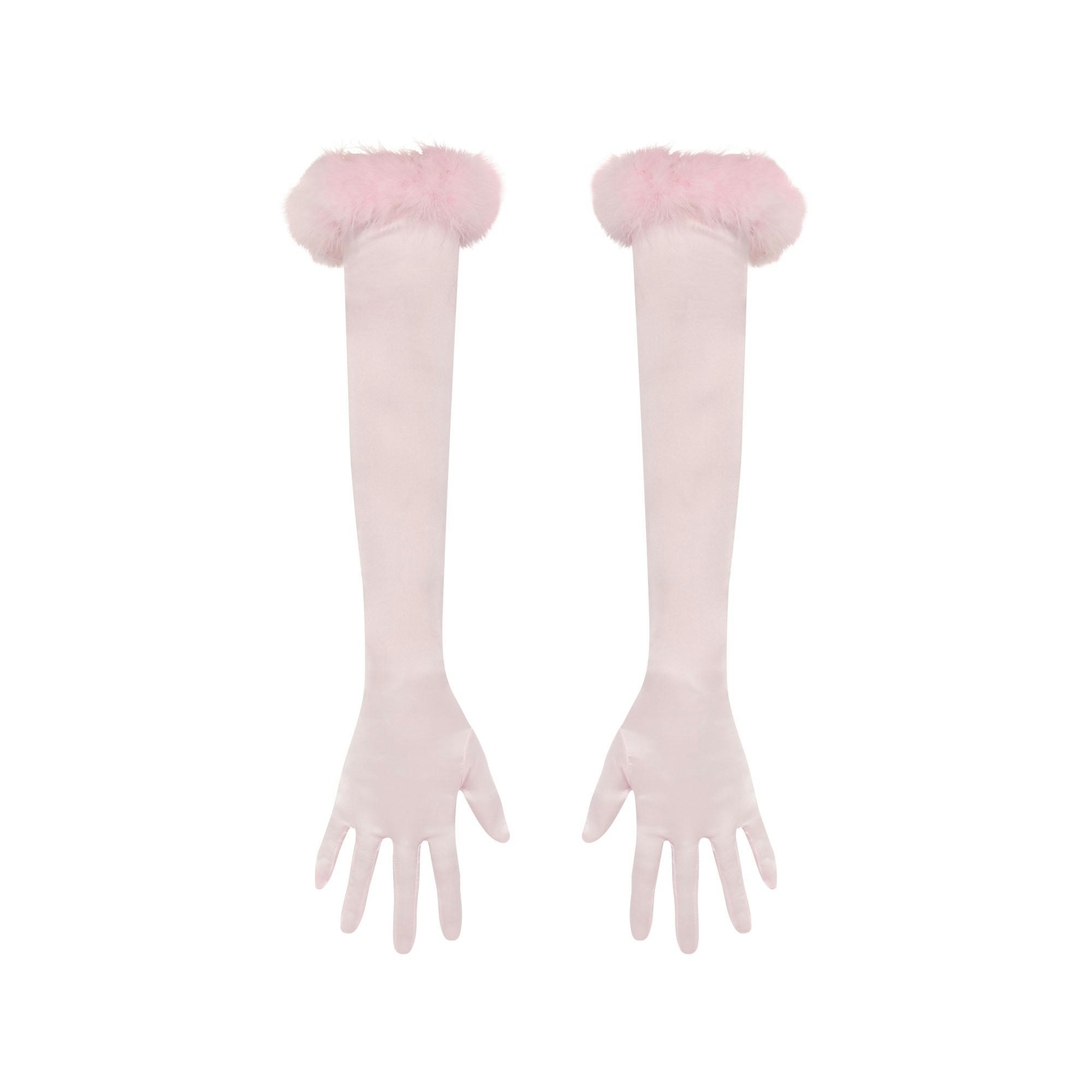SILK FEATHER TRIM GLOVES | CHERRY BLOSSOM FLAT ON A WHITE BACKGROUND | FLT