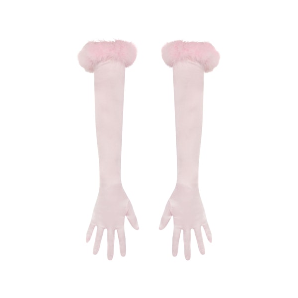 SILK FEATHER TRIM GLOVES | CHERRY BLOSSOM FLAT ON A WHITE BACKGROUND | FLT