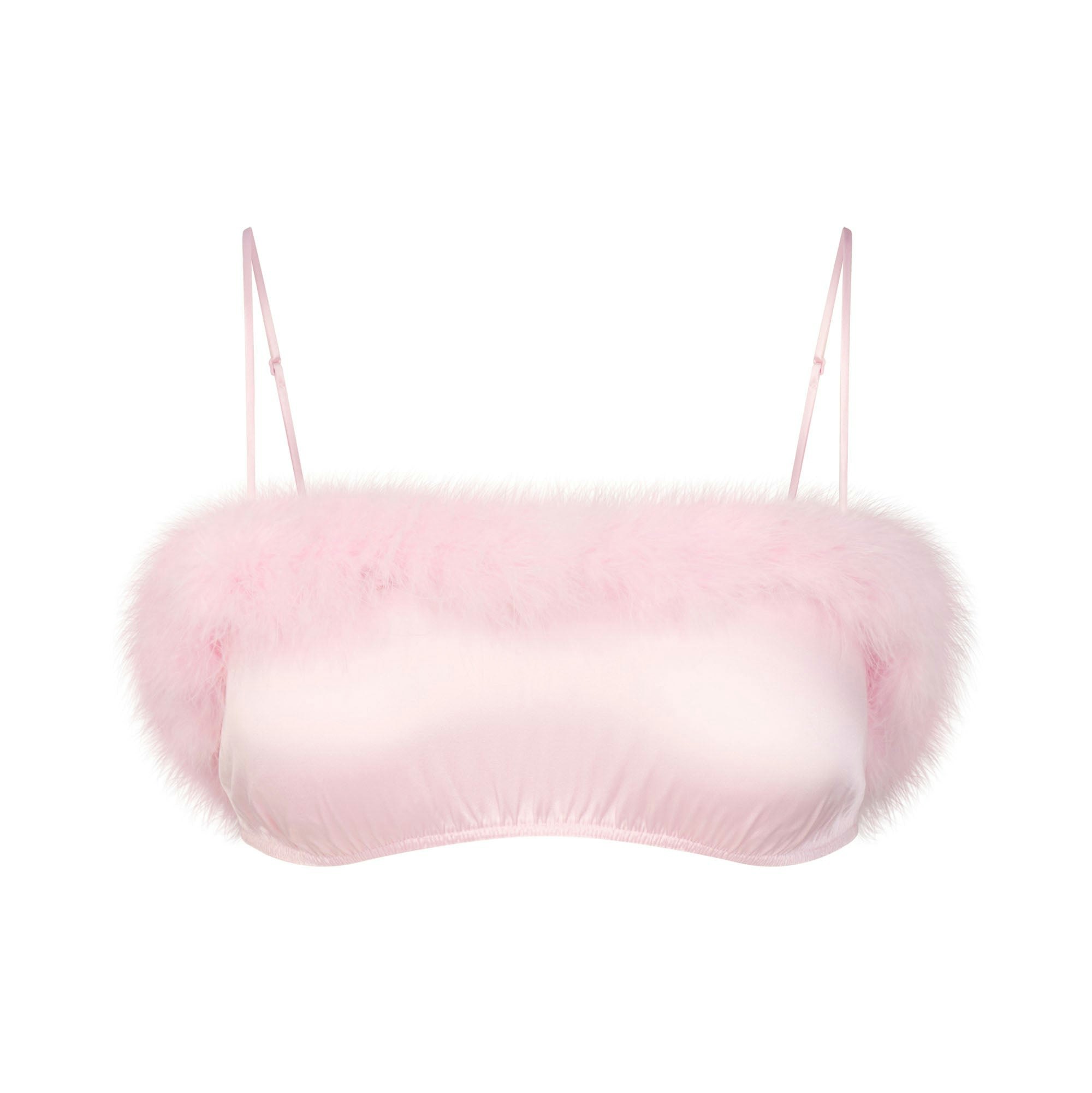 SILK FEATHER TRIM BANDEAU | CHERRY BLOSSOM FLAT ON A WHITE BACKGROUND | FLT