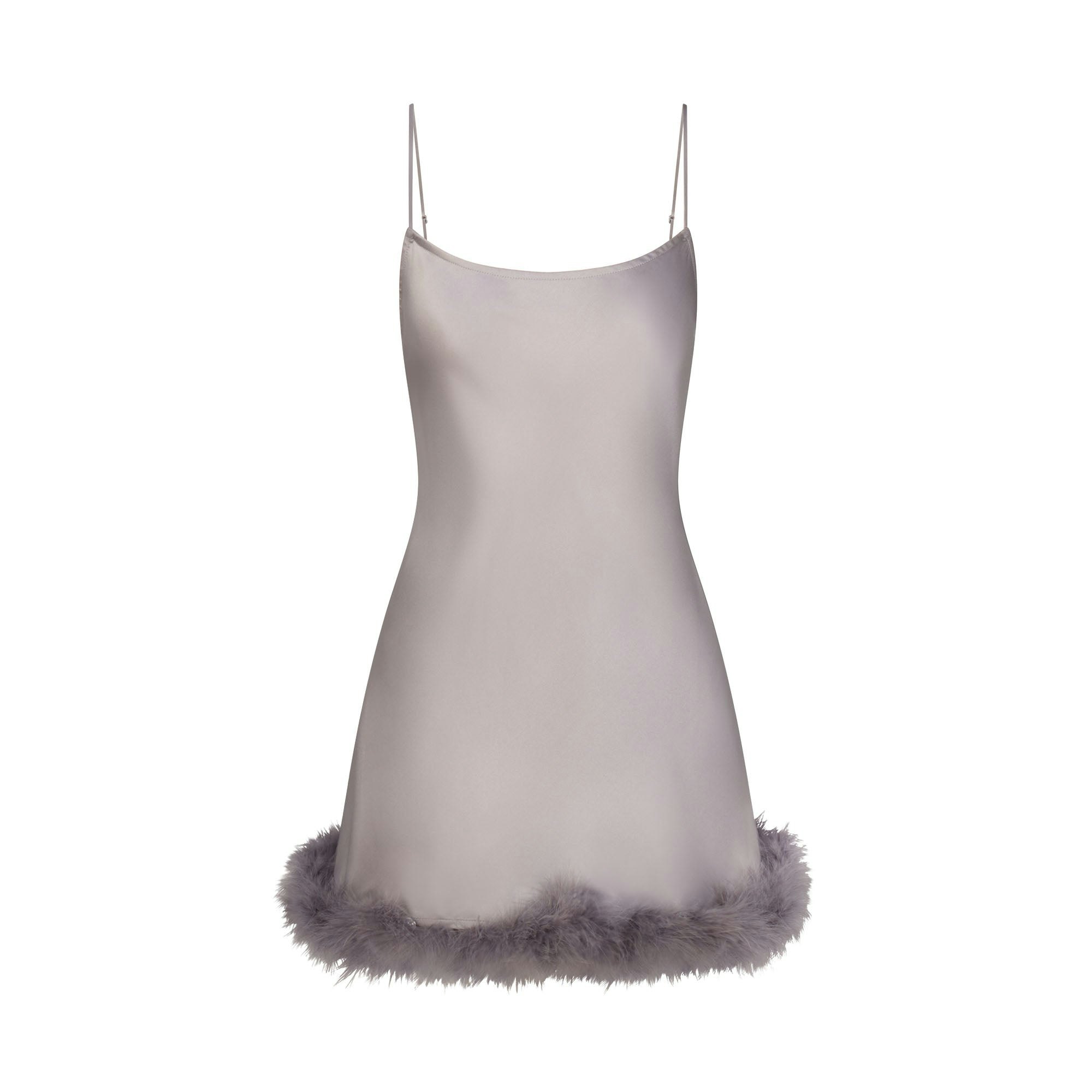 SILK FEATHER TRIM MINI DRESS | MIRROR FLAT ON A WHITE BACKGROUND | FLT