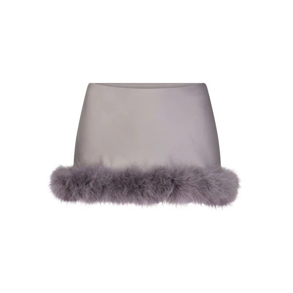 SILK FEATHER TRIM LOW RISE MINI SKIRT | MIRROR FLAT ON A WHITE BACKGROUND | FLT