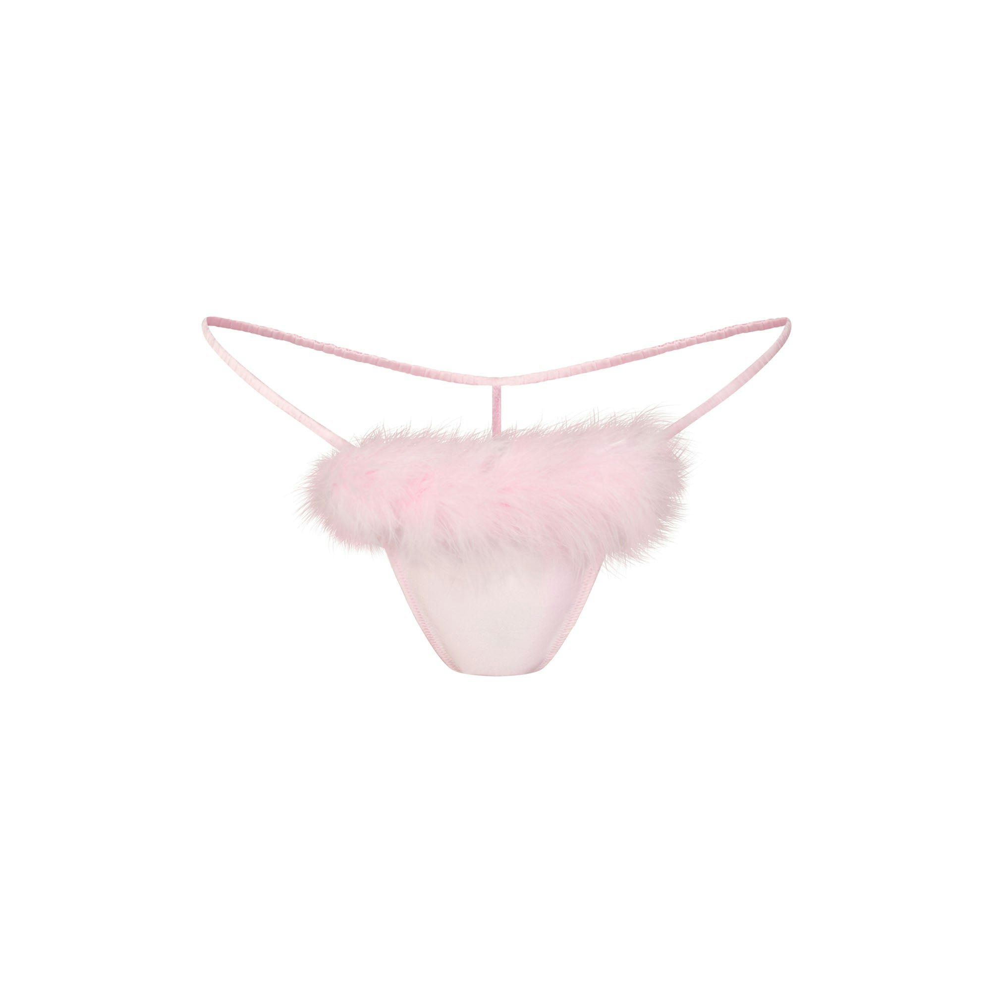 SILK FEATHER TRIM BUTTERFLY THONG | CHERRY BLOSSOM FLAT ON A WHITE BACKGROUND | FLT