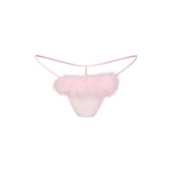 SILK FEATHER TRIM BUTTERFLY THONG | CHERRY BLOSSOM FLAT ON A WHITE BACKGROUND | FLT