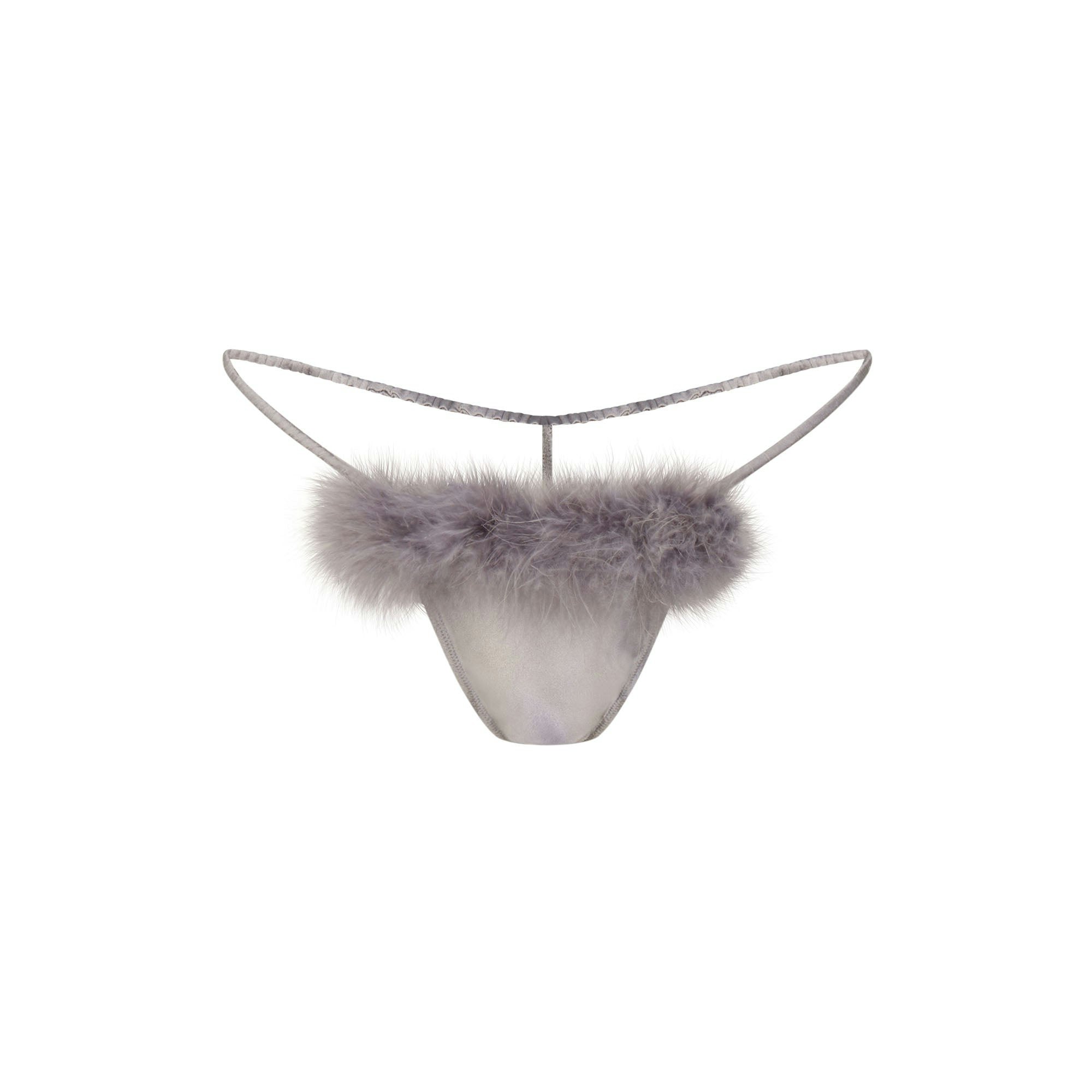 SILK FEATHER TRIM BUTTERFLY THONG | MIRROR FLAT ON A WHITE BACKGROUND | FLT
