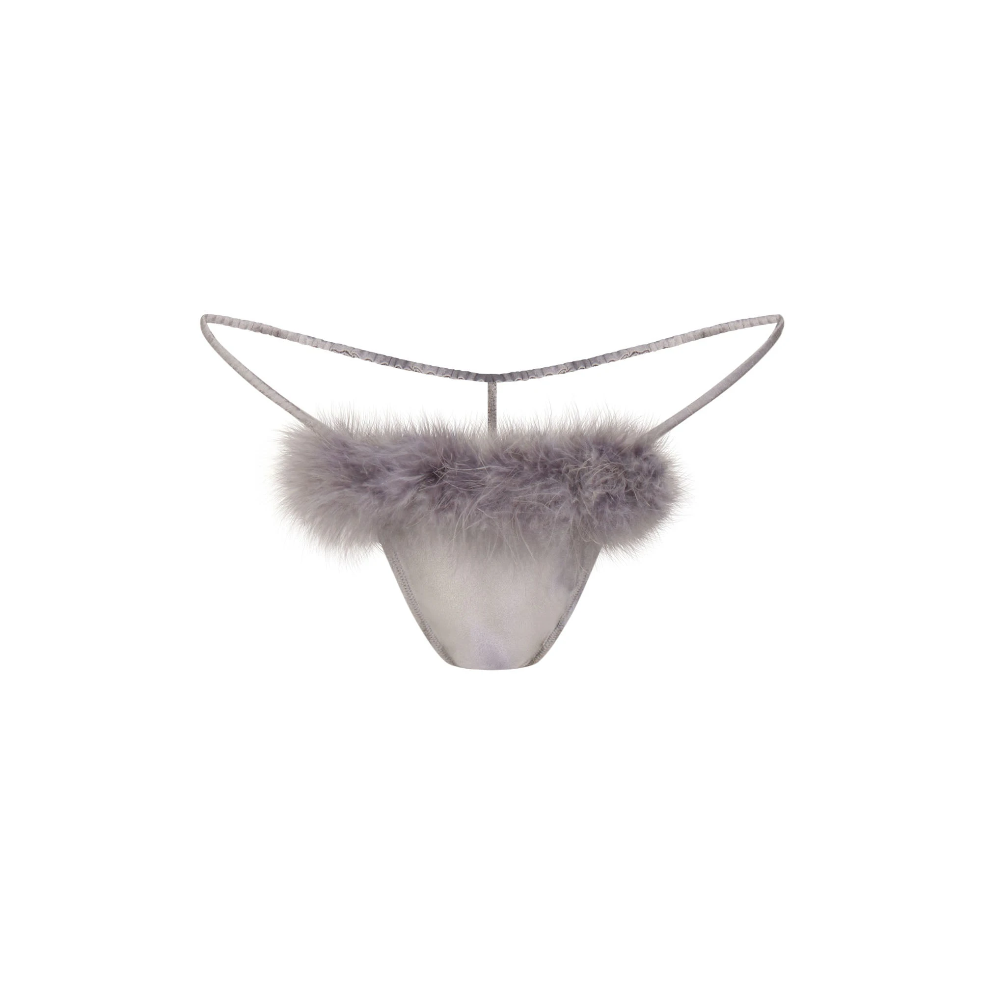SILK FEATHER TRIM BUTTERFLY THONG | MIRROR FLAT ON A WHITE BACKGROUND | FLT