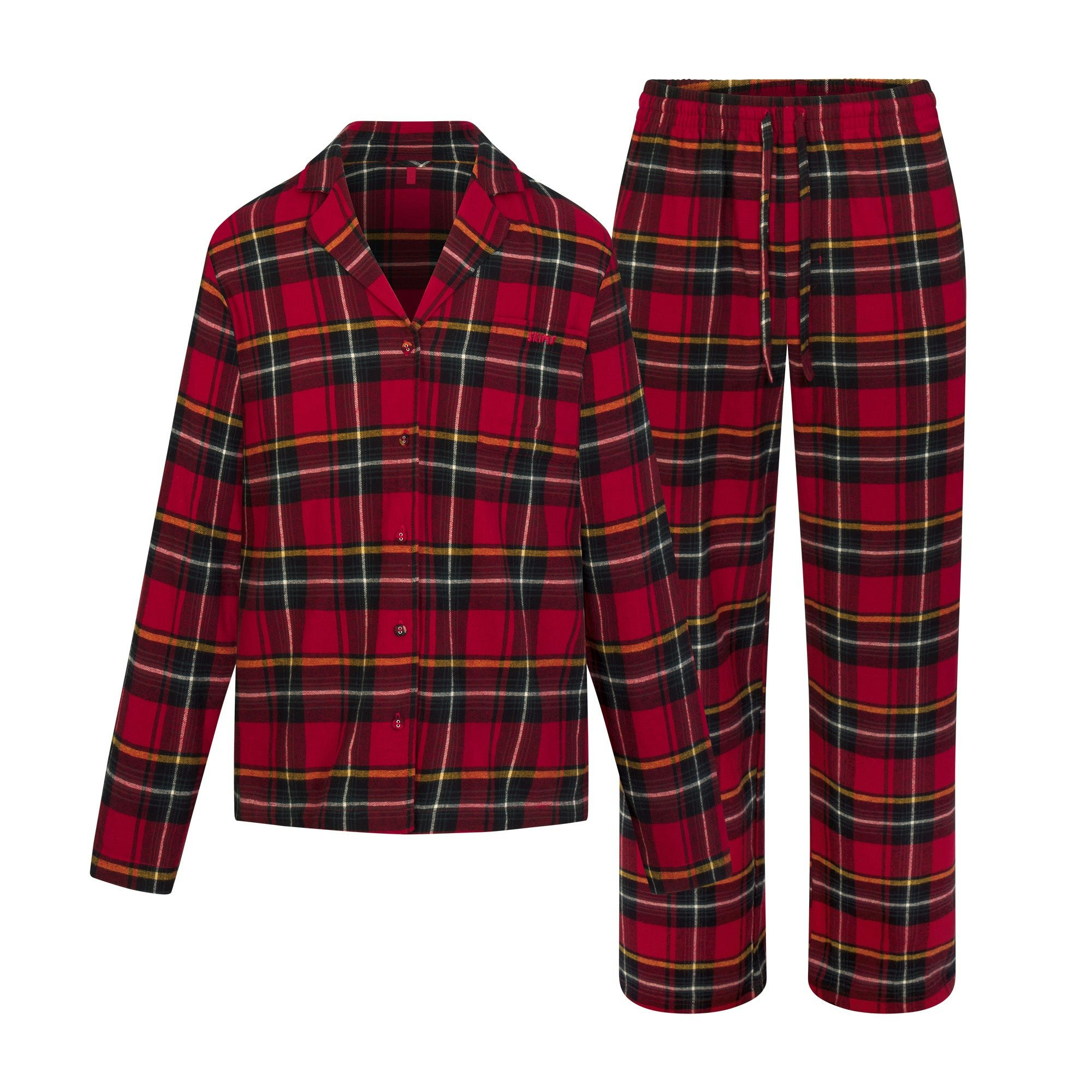 FLANNEL SLEEP MENS SLEEP SET | RED HOLIDAY PLAID FLAT ON A WHITE BACKGROUND | FLT