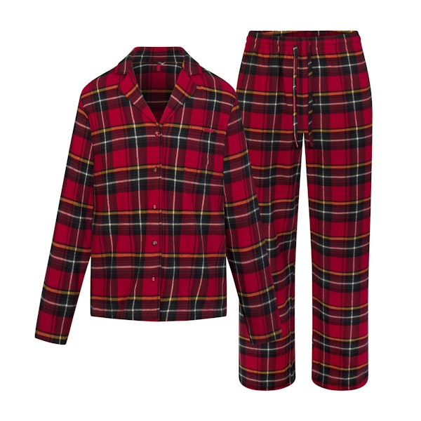 FLANNEL SLEEP MENS SLEEP SET | RED HOLIDAY PLAID FLAT ON A WHITE BACKGROUND | FLT