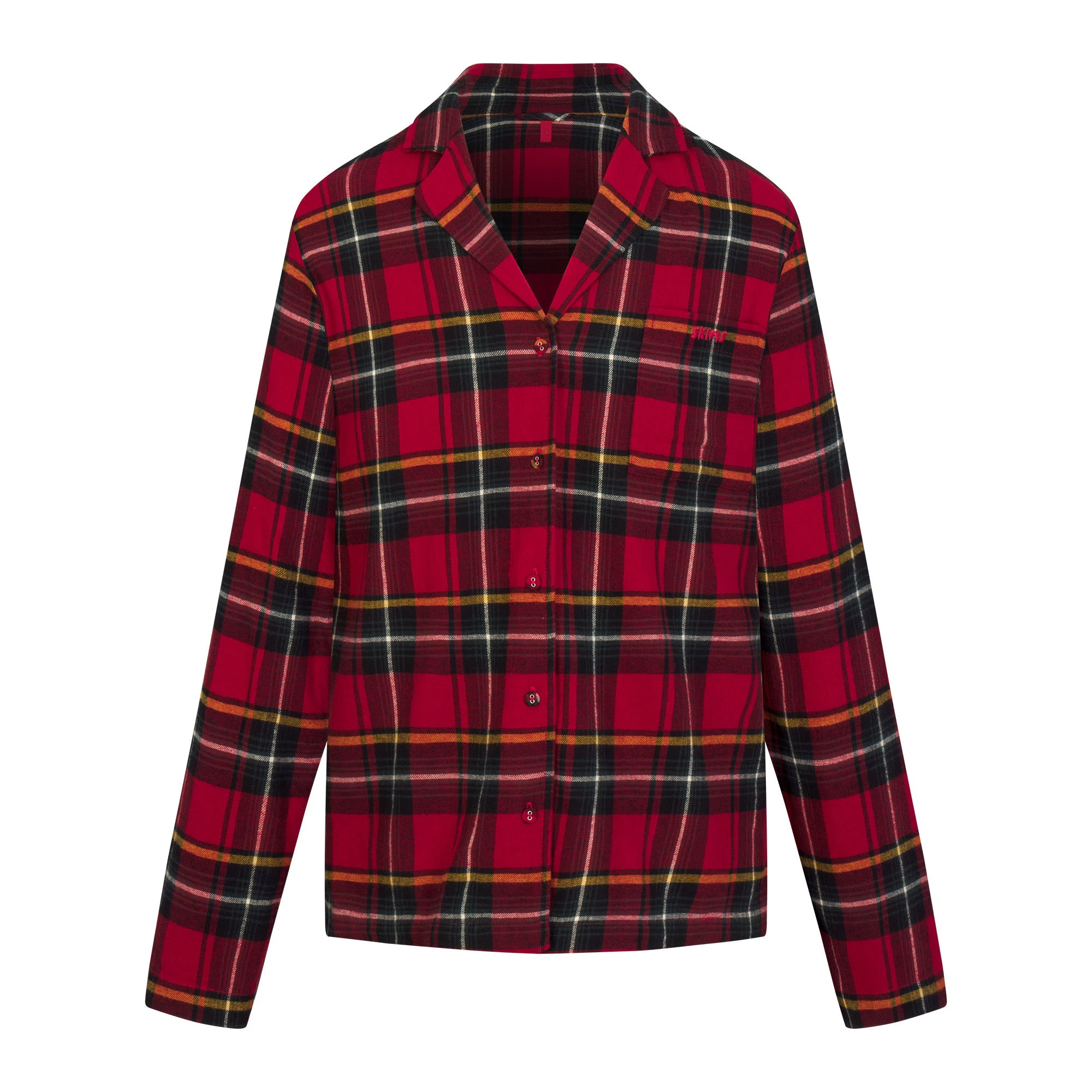 FLANNEL SLEEP MENS SLEEP SET | RED HOLIDAY PLAID FLAT ON A WHITE BACKGROUND | FLT