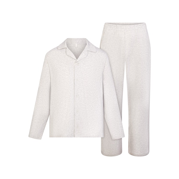 JERSEY SLEEP MENS SLEEP SET | LIGHT HEATHER GREY FLAT ON A WHITE BACKGROUND | FLT