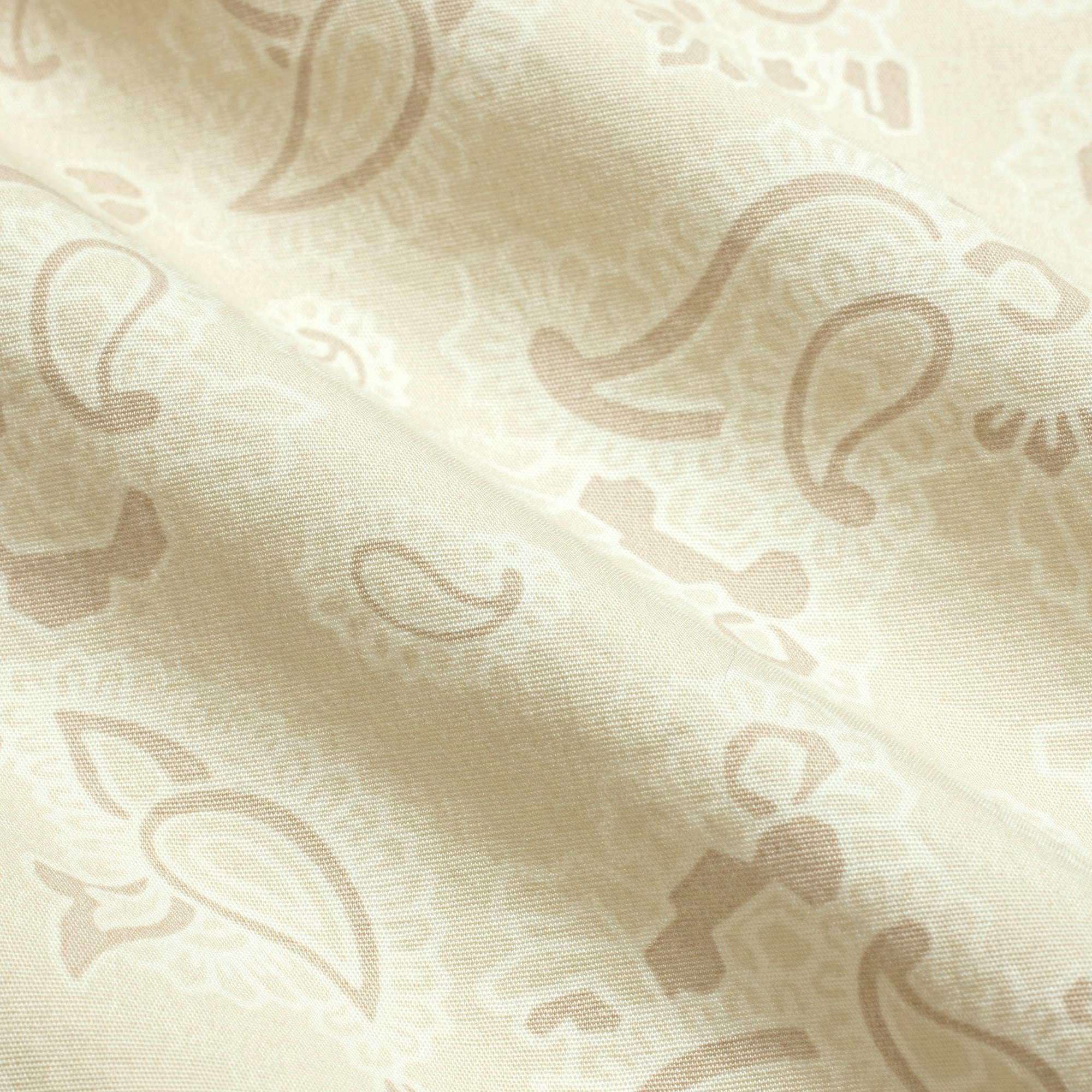 COTTON POPLIN MENS LONG SLEEP SET | TAN PAISLEY PRINT FLAT ON A WHITE BACKGROUND ADDITIONAL FABRIC DETAILS
