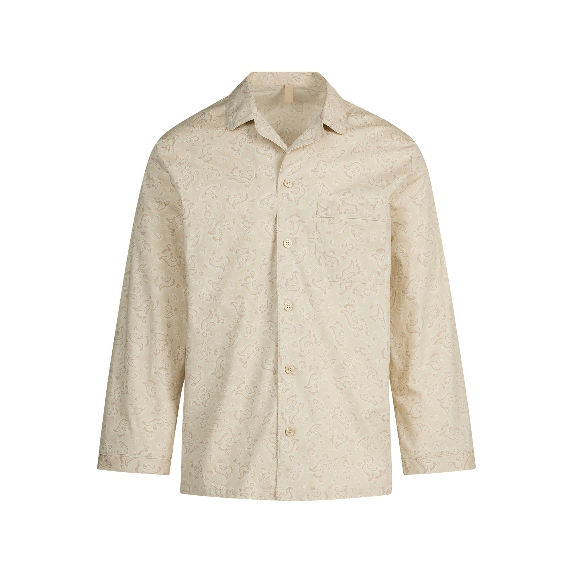 COTTON POPLIN MENS LONG SLEEP SET | TAN PAISLEY PRINT FLAT ON A WHITE BACKGROUND