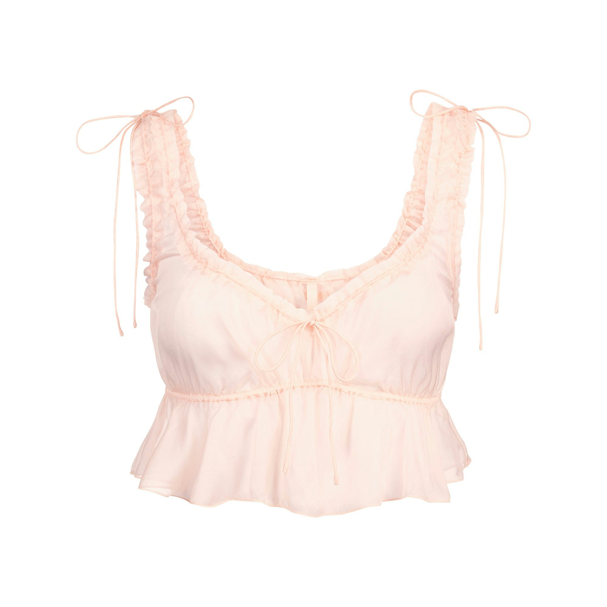 SKIMS ROMANCE BABYDOLL AND SHORT SET | PRIMROSE FLAT ON A WHITE BACKGROUND | FLT