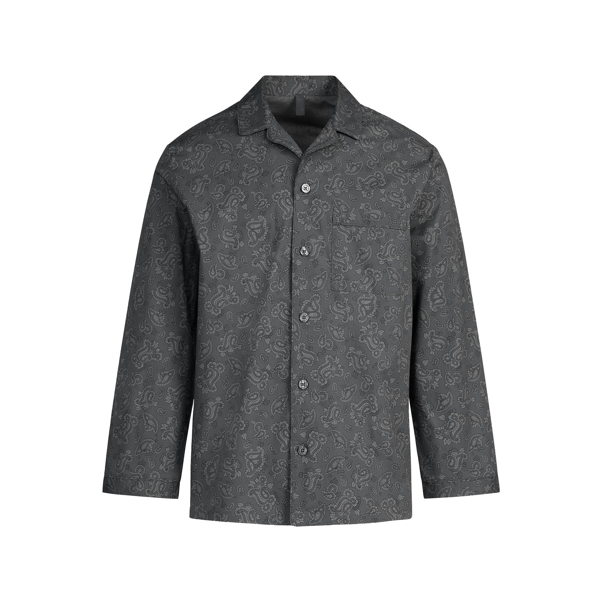 COTTON POPLIN MENS LONG SLEEP SET | ASH PAISLEY PRINT FLAT ON A WHITE BACKGROUND | FLT