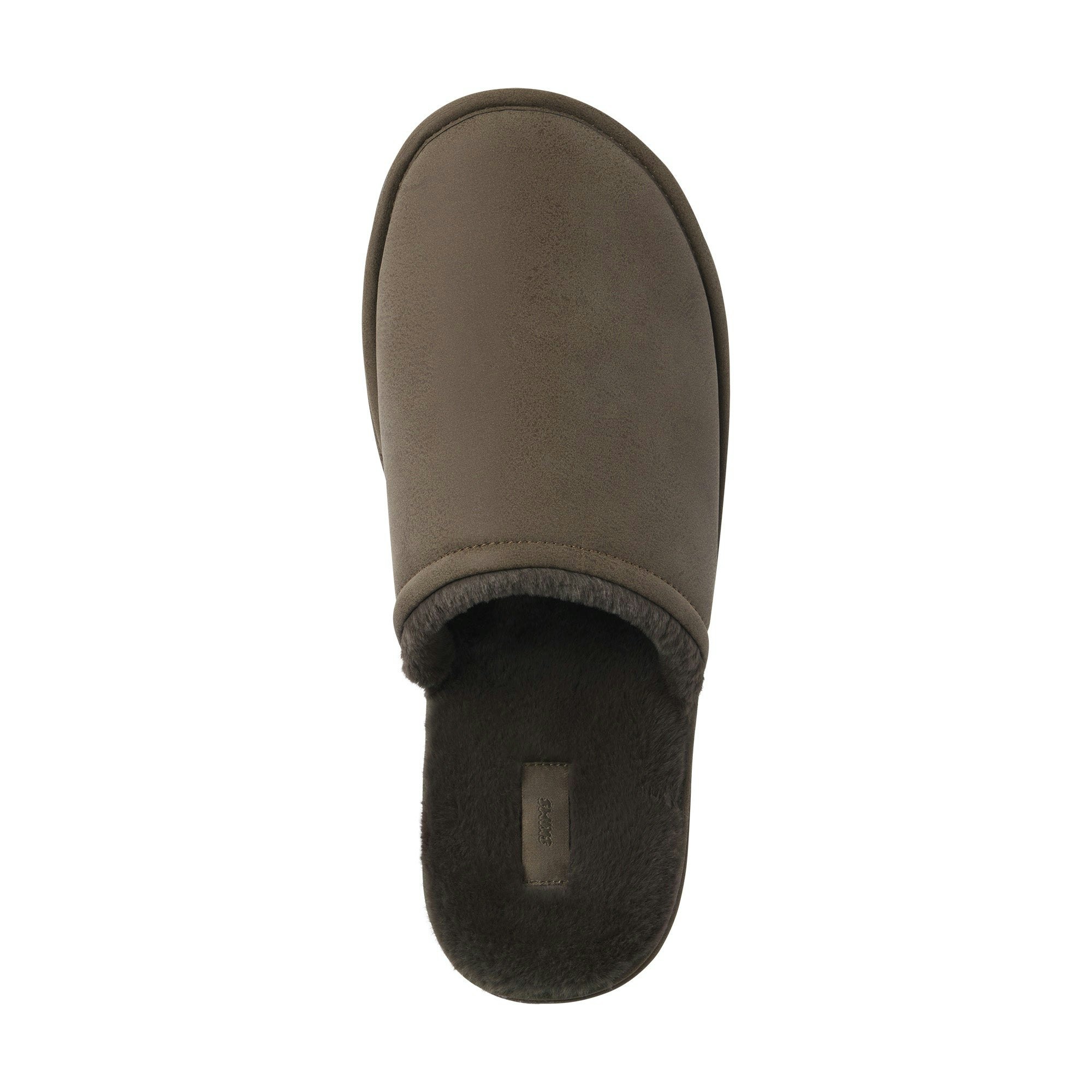 MENS FAUX SHEARLING SLIPPER | TRUFFLE ON A MODEL FRONT VIEW
