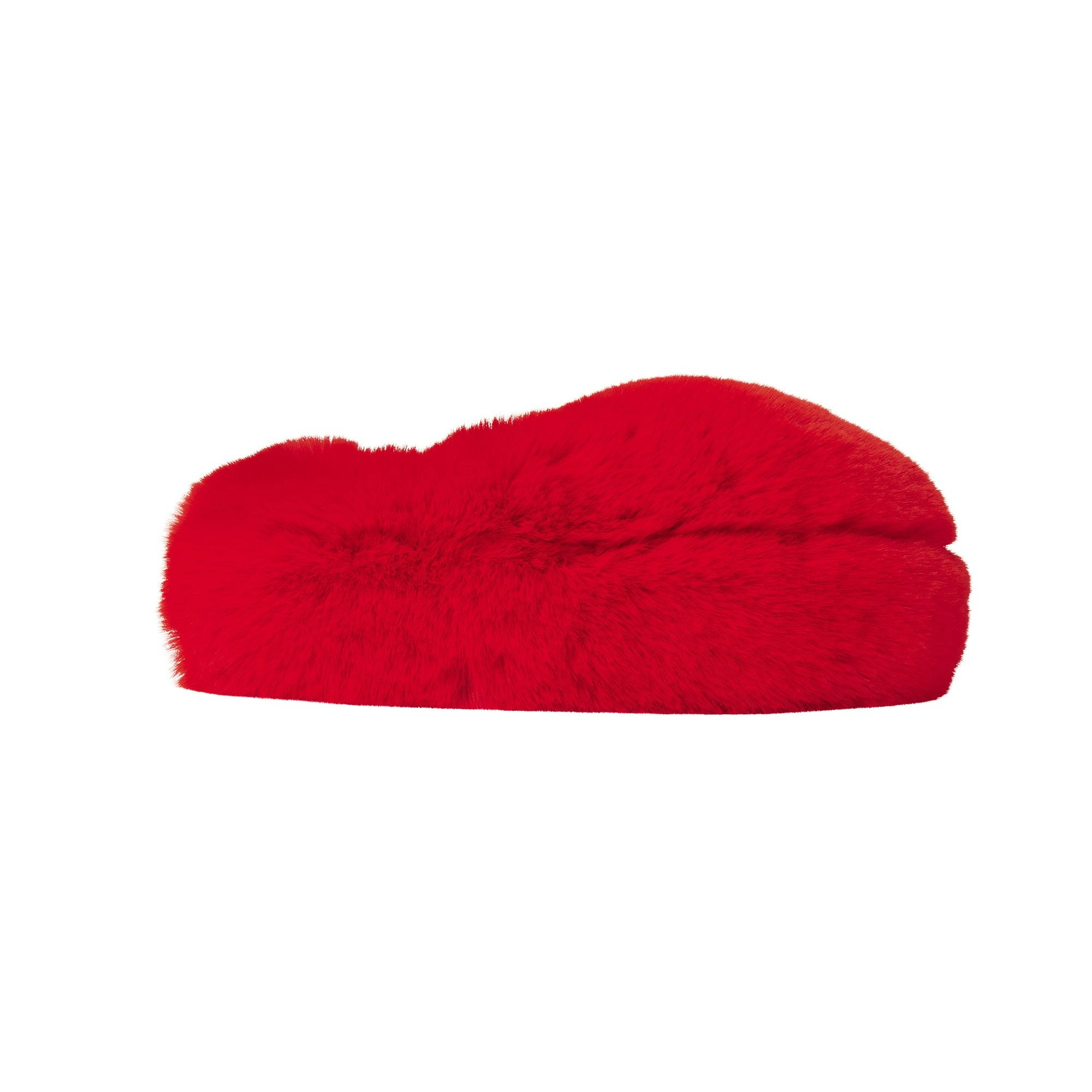 FAUX FUR HEART SLIPPER | RUBY FLAT ON A WHITE BACKGROUND
