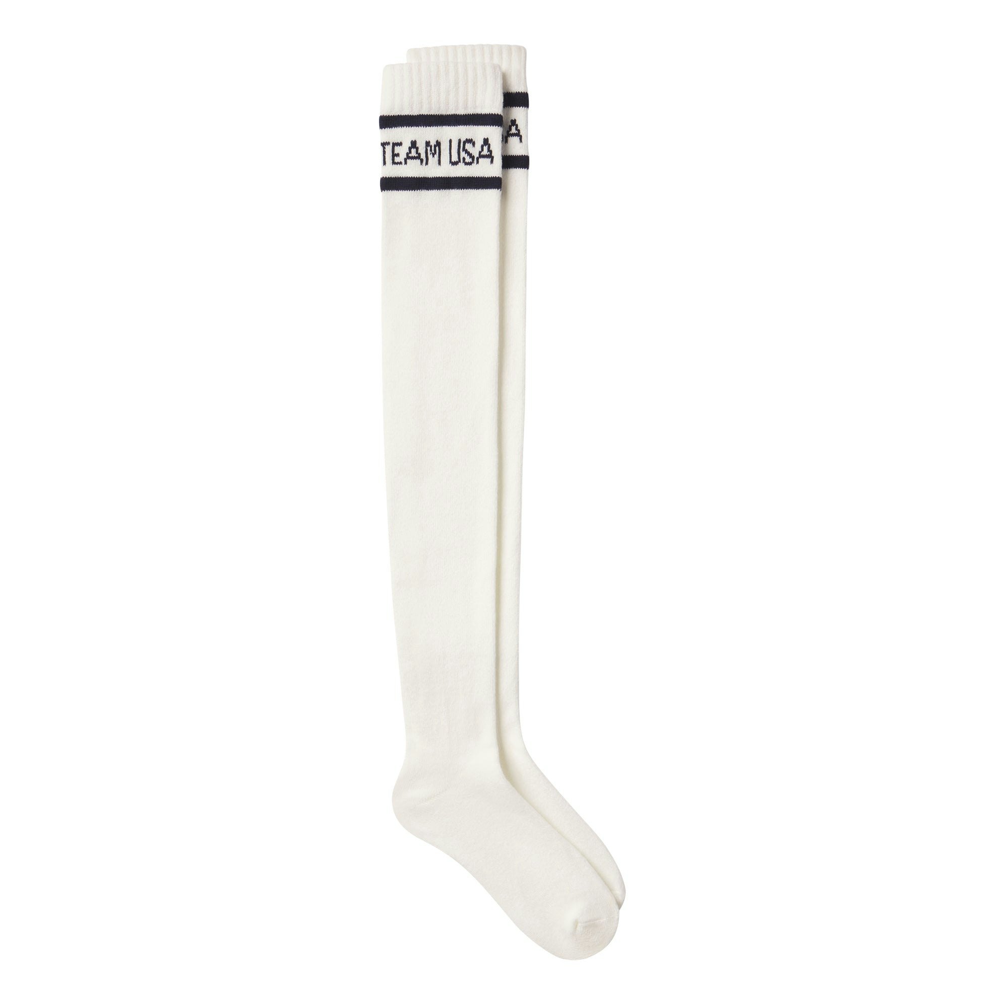 SKIMS FOR TEAM USA OLYMPIC THIGH HIGH SOCK | ECRU FLAT ON A WHITE BACKGROUND | FLT