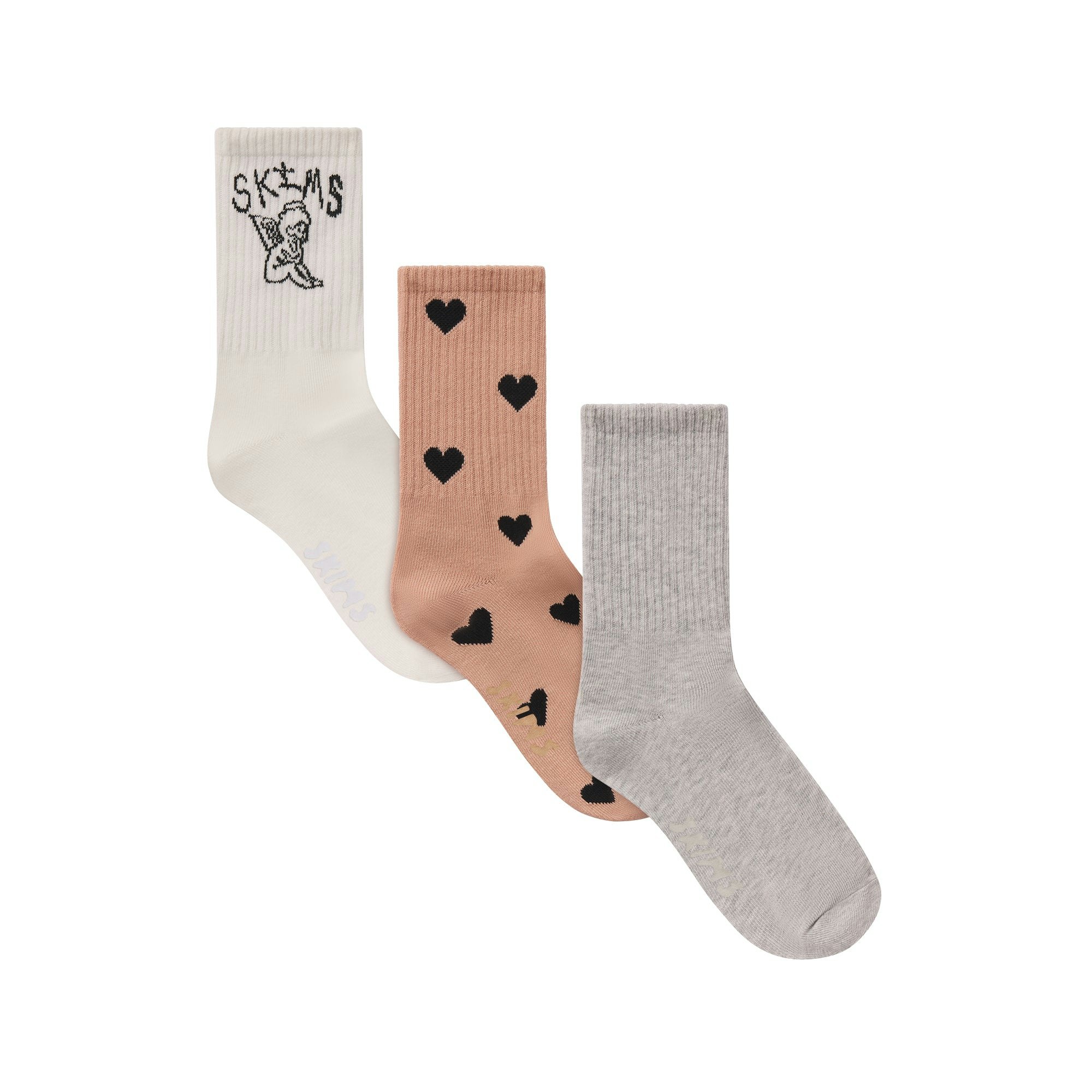 RIBBED CREW SOCK 3-PACK | SPACED HEARTS MULTI FLAT ON A WHITE BACKGROUND | FLT @ | FOCUS: 0.0, 1.0, 0.9