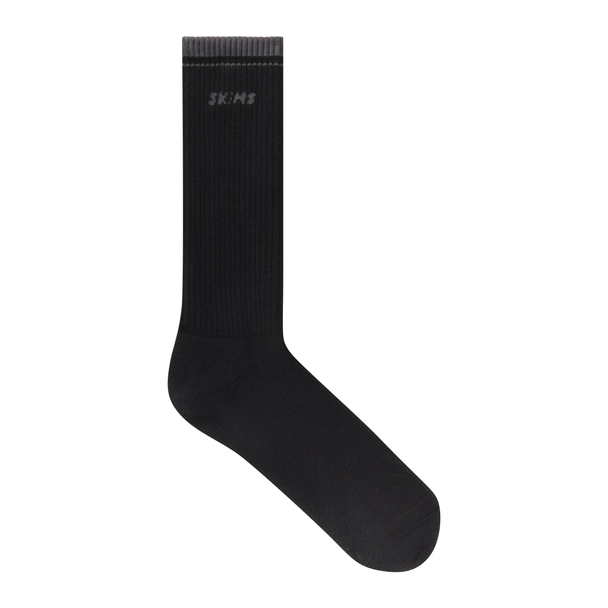 RIBBED CREW LOGO SOCK | ONYX AND DARK HEATHER GREY & LAYS FLAT ON A WHITE BACKGROUND | FLT